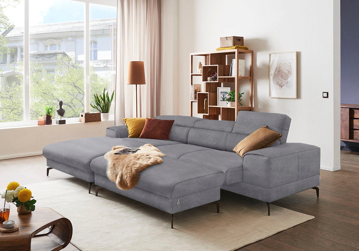 W.SCHILLIG Ecksofa »piedroo, Designsofa mit tollem Sitzkomfort, elegant und bequem, L-Form«, Kopfteilverstellung, wahlweise mit Sitztiefenverstellung, Breite 303cm