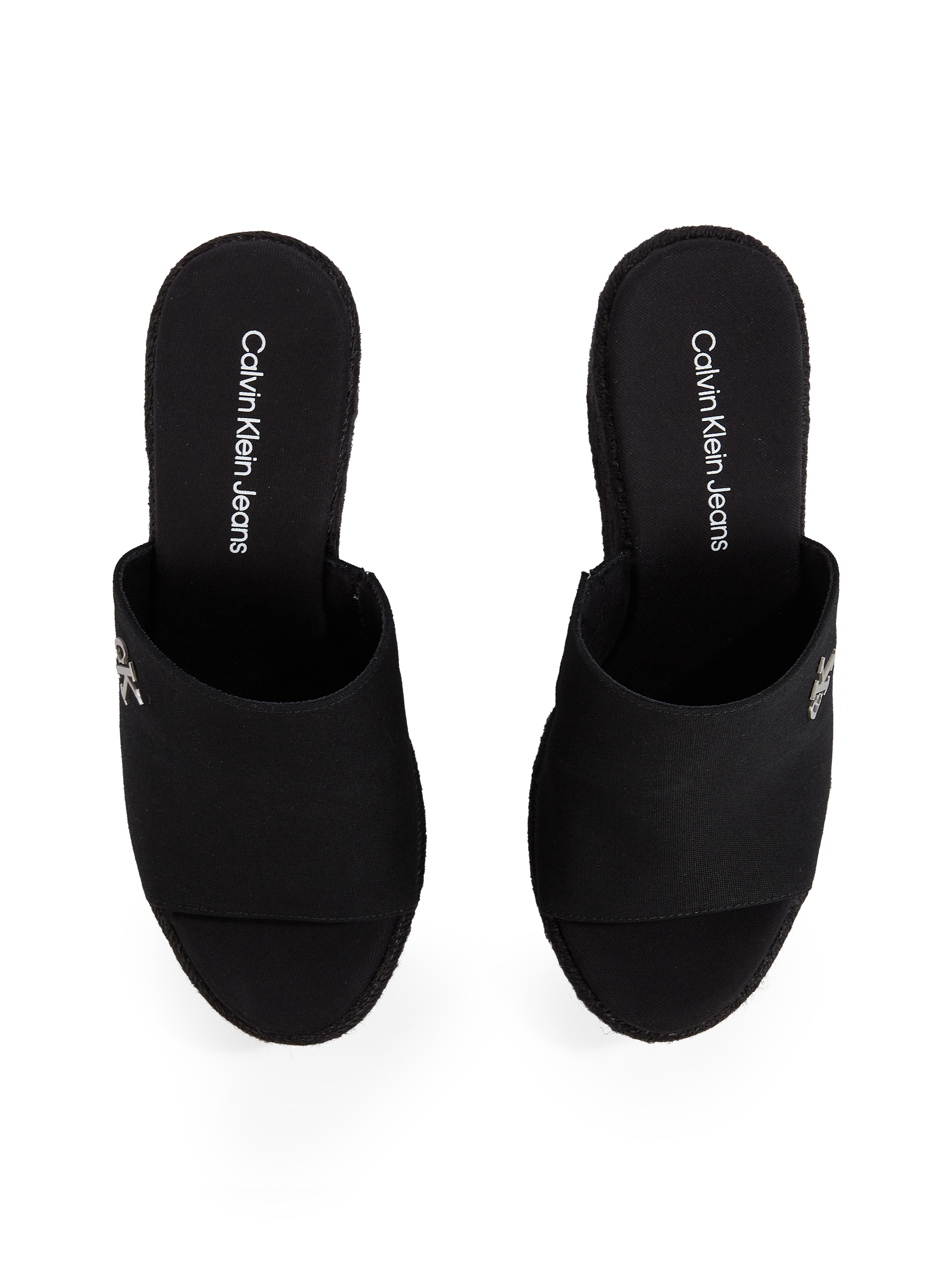 Calvin Klein Jeans Keilpantolette »WEDGE ROPE SLIDE MG«, Sommerschuh, Plateausohle, Urlaubsschuh mit Bastverzierung