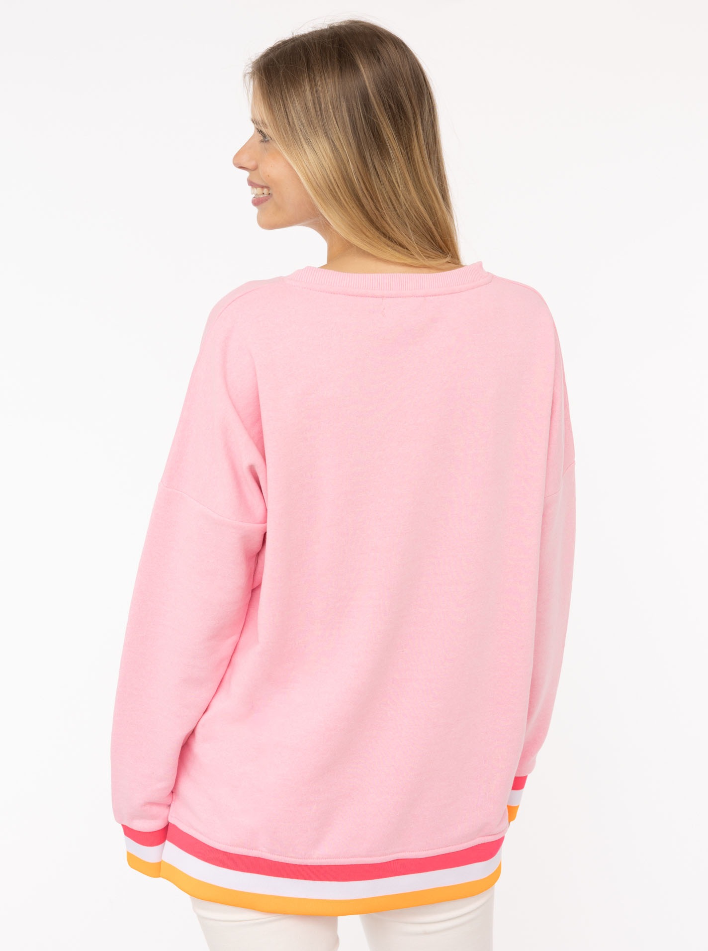 Zwillingsherz Sweatshirt, V-Ausschnitt, Langarm, Stickerei, hinten etwas länger geschnitten