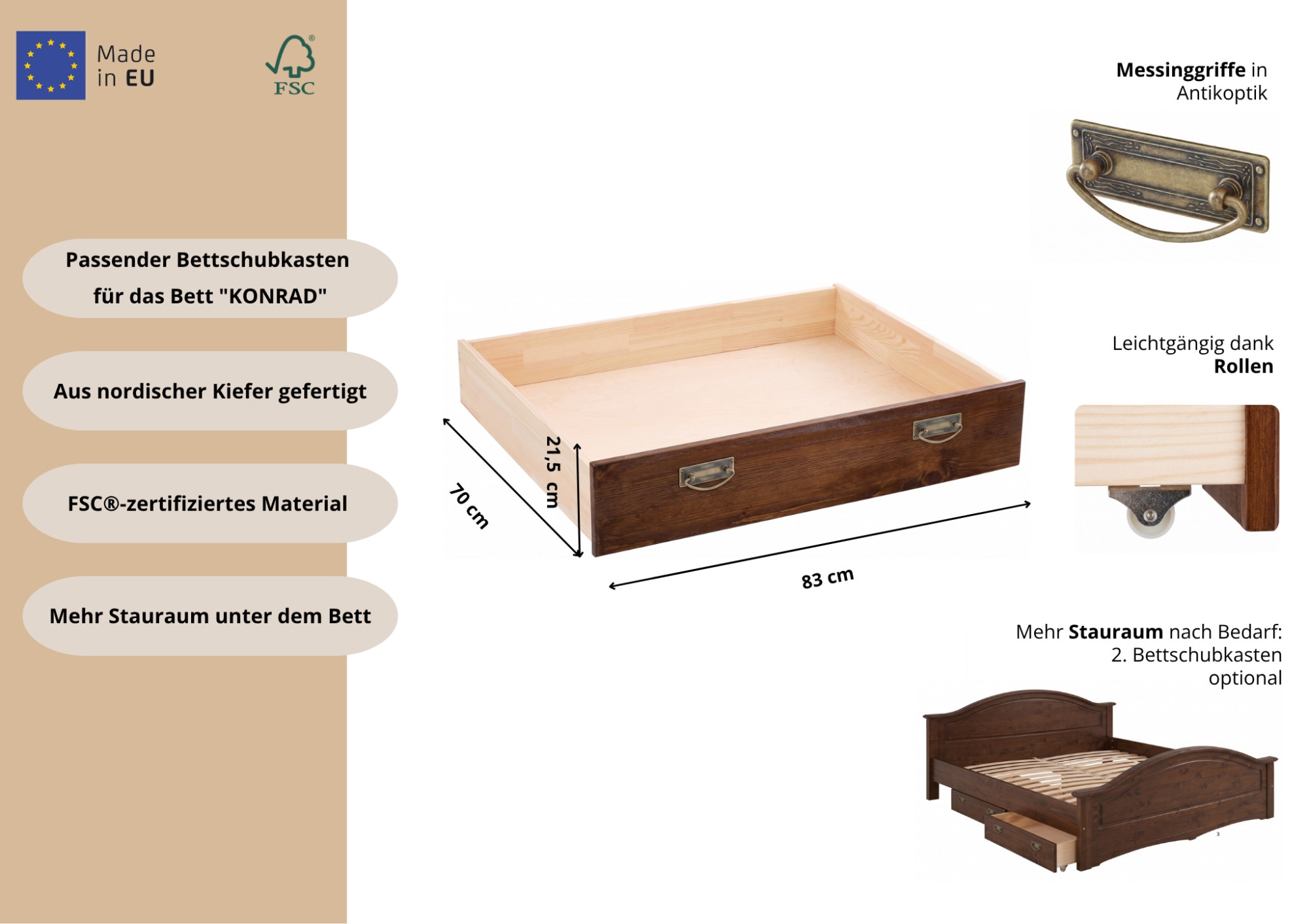 OTTO home Schubkasten »Konrad, Massivholz,  Landhausstil,  FSC®« aus massiver Kiefer, FSC®-zertifiziert