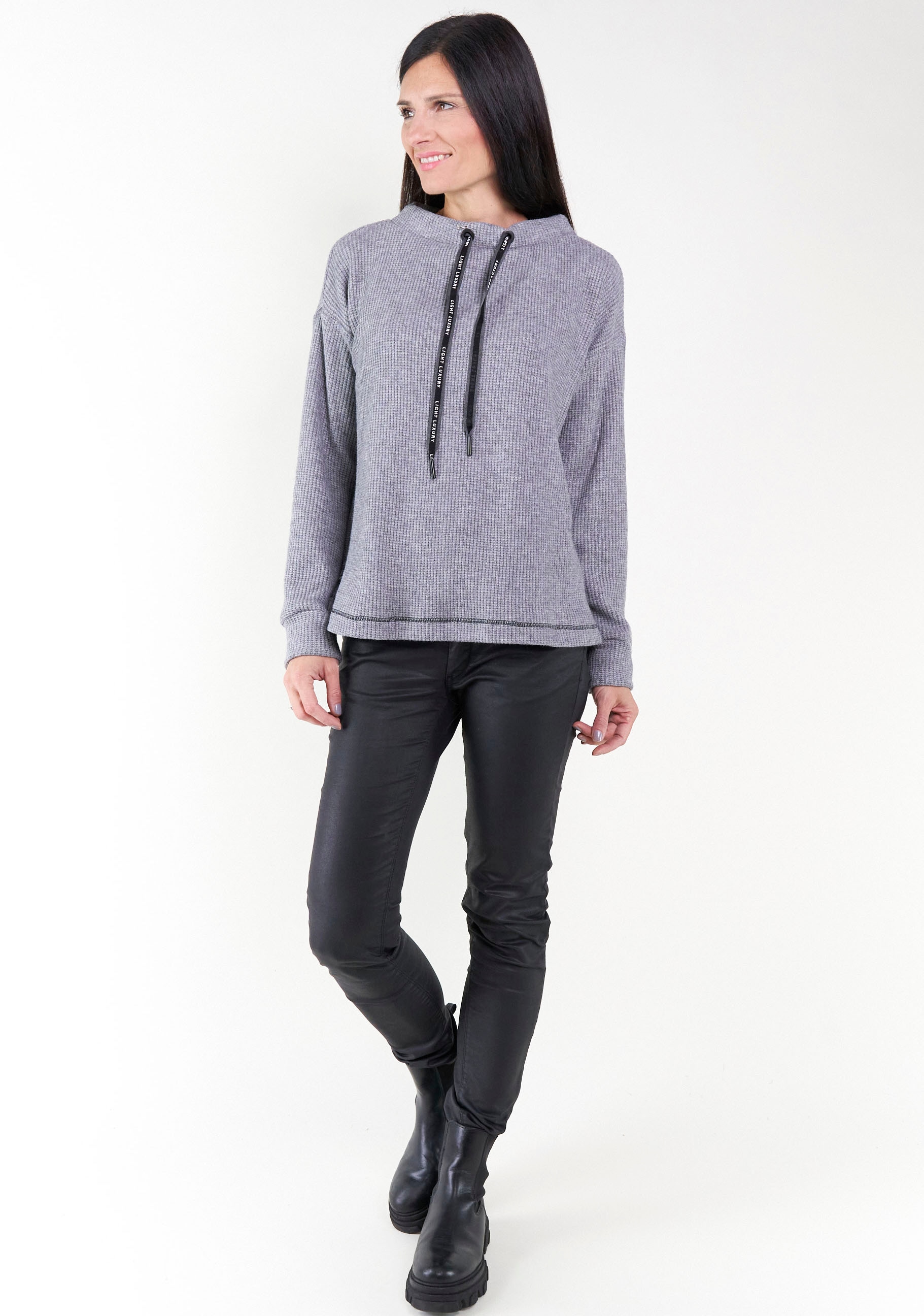 Seidel Moden Strickpullover, im Basic-Style mit Kordelzug im Stehkragen, MADE IN GERMANY