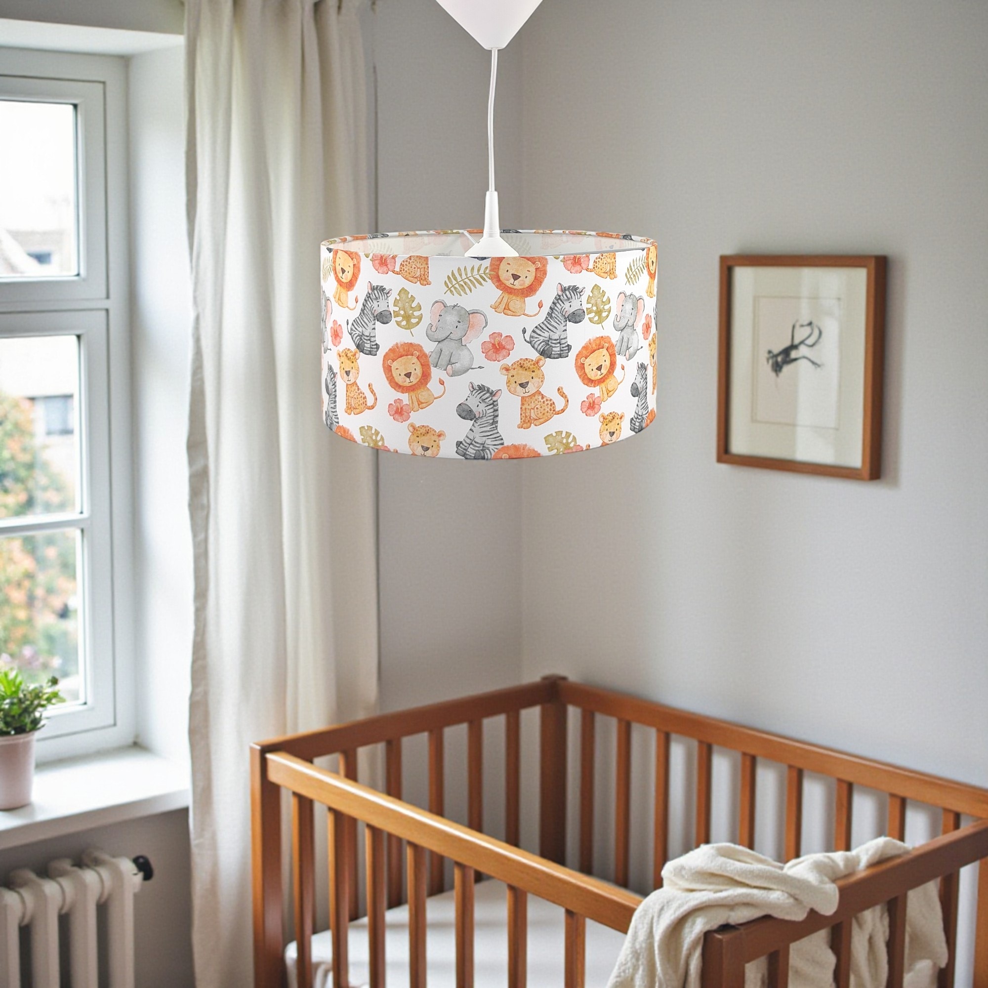 niermann Hängeleuchte »Stoff-Pendelleuchte Motiv "Little Safari", Kinderzimmer, Kinderlampe« E27 1 Stk. Stoffschirm, höhenverstellbare Pendelaufhängung, Made in Germany