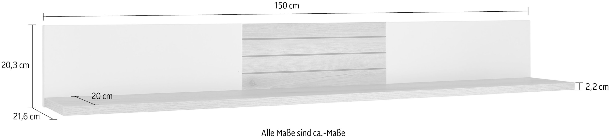 set one by Musterring Wandboard »Quincy« 1 Stk. tlg. Schwebende L-Form, in Anthrazit/Lichtgrau, großzügige 150 cm