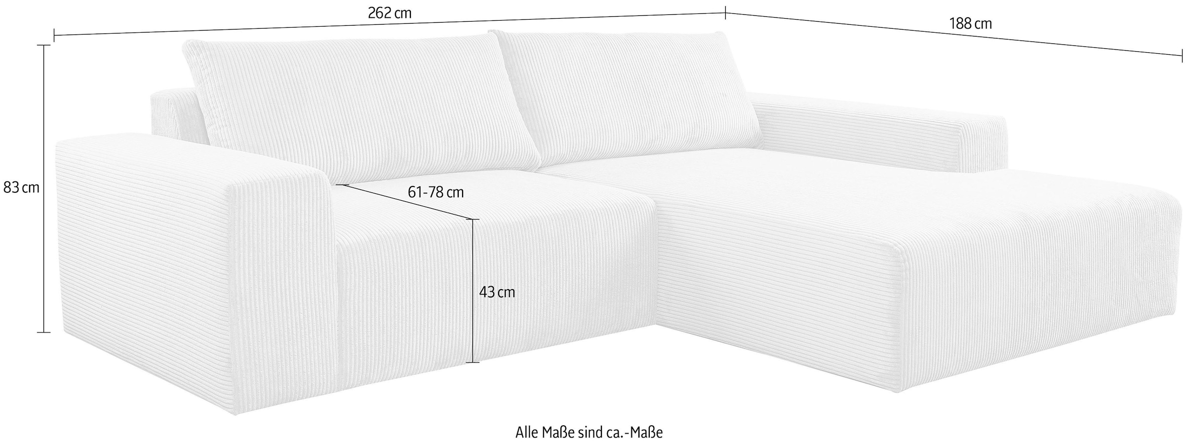 WERK2 Ecksofa »Rio, 262 cm breit, aktuelles Design, breite Armlehnen« Cord, L-Form