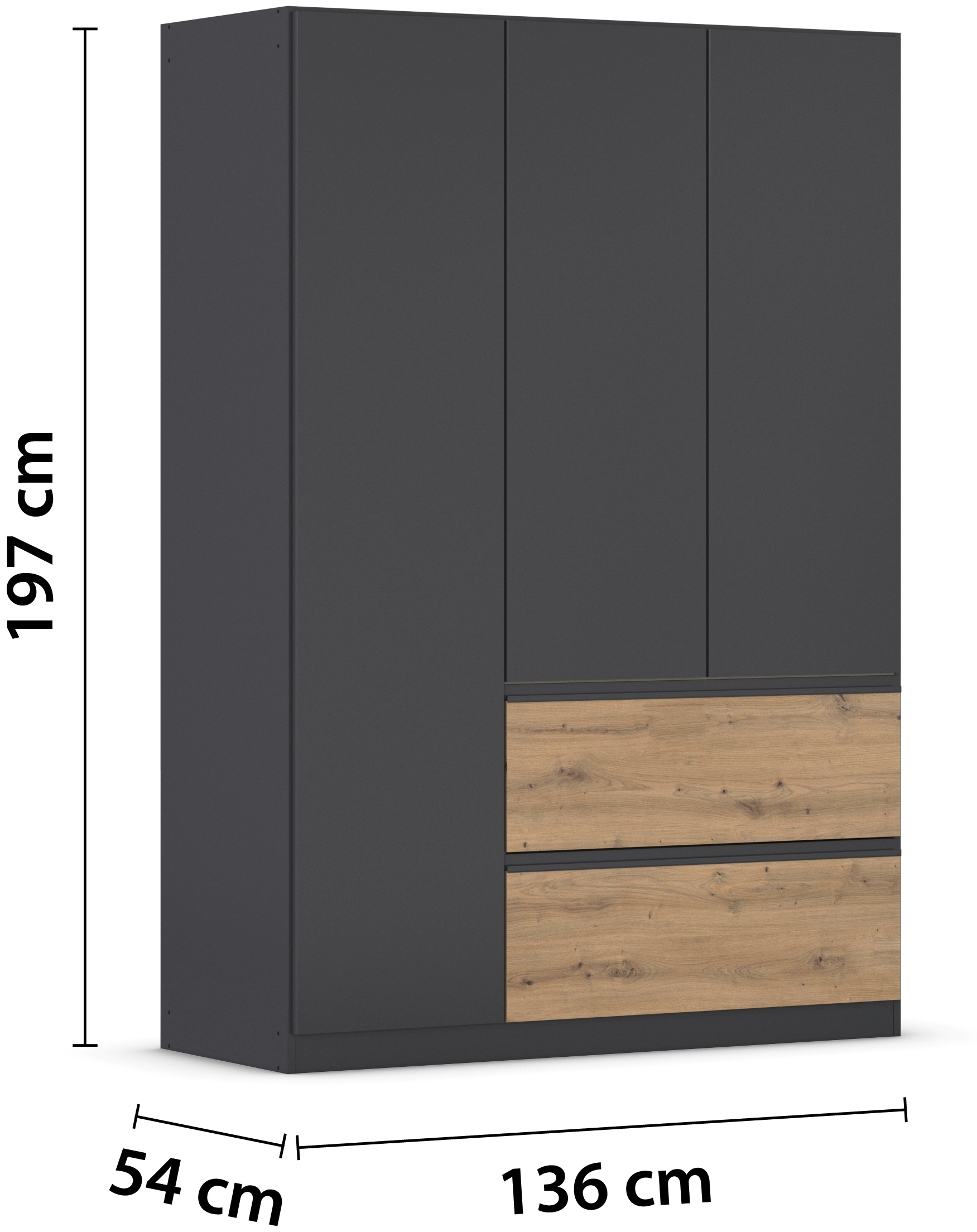rauch Drehtürenschrank »Kleiderschrank Schrank Garderobe Wäscheschrank Schlafzimmer JOEL« in 3 verschiedenen Ausstattungen BASIC/CLASSIC/PREMIUM,  mit zwei Schubladen, mit Push-to-Open Funktion MADE IN GERMANY