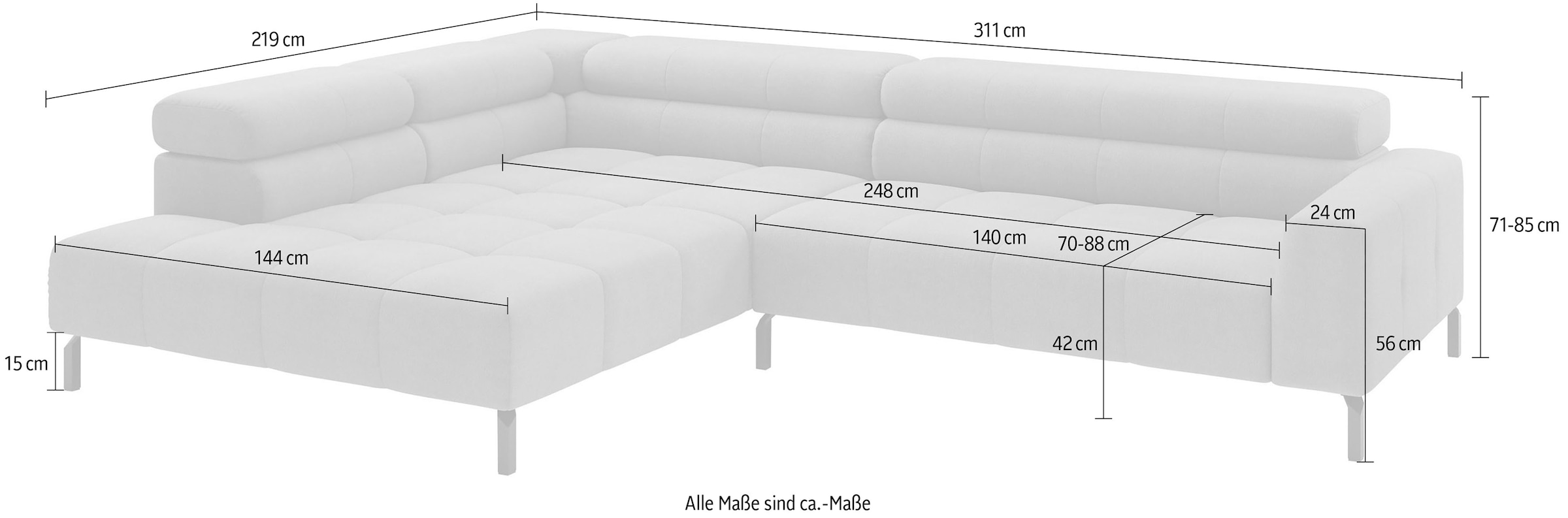 Home affaire Ecksofa »Claya, 311 cm breit, L-Form,  inkl. Kopfteilverstellung« ohne elektrischen Sitzvorzug