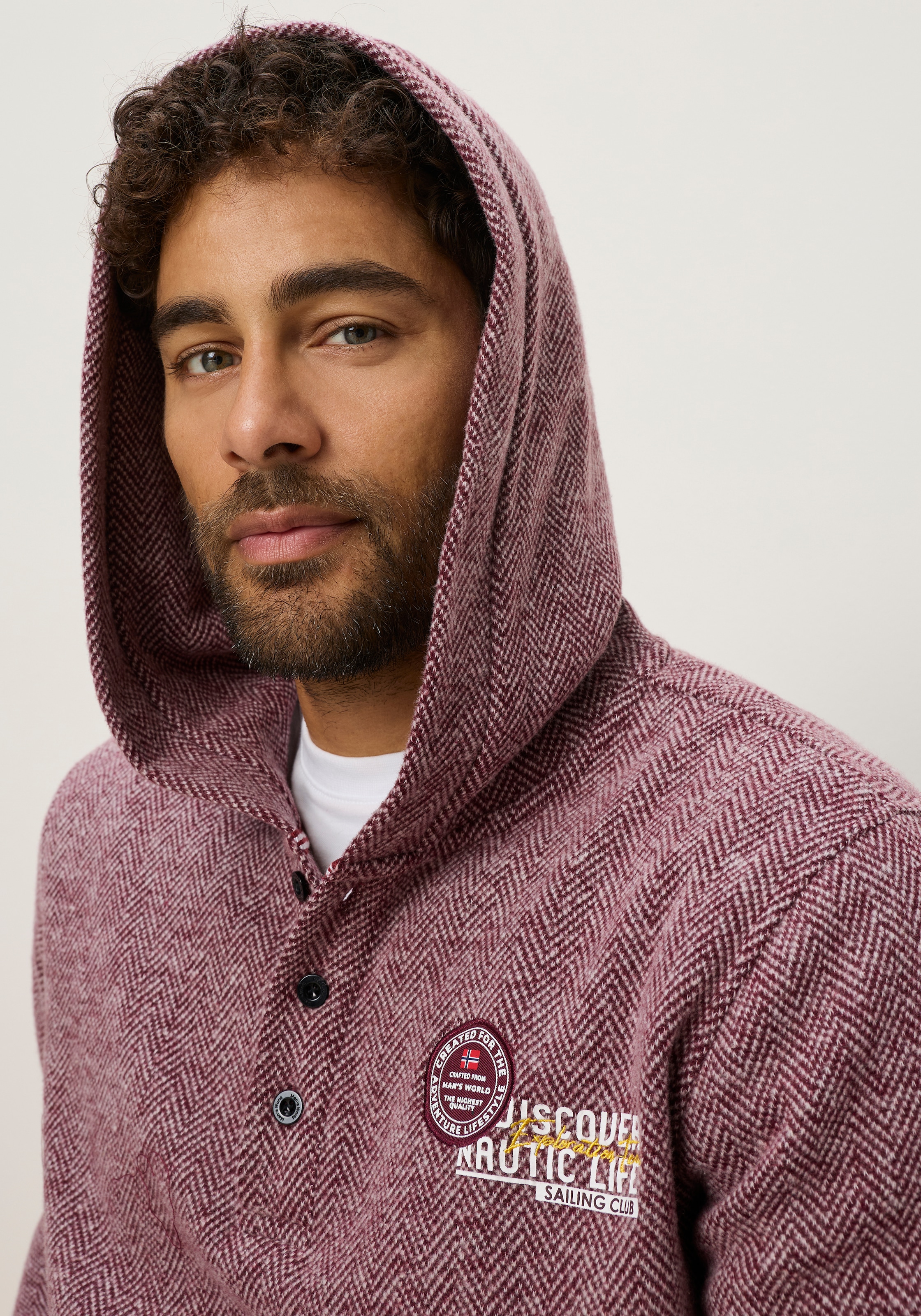 Man's World Fleecepullover , mit Kapuze, gemusterte Optik, aus Polyester und Baumwolle
