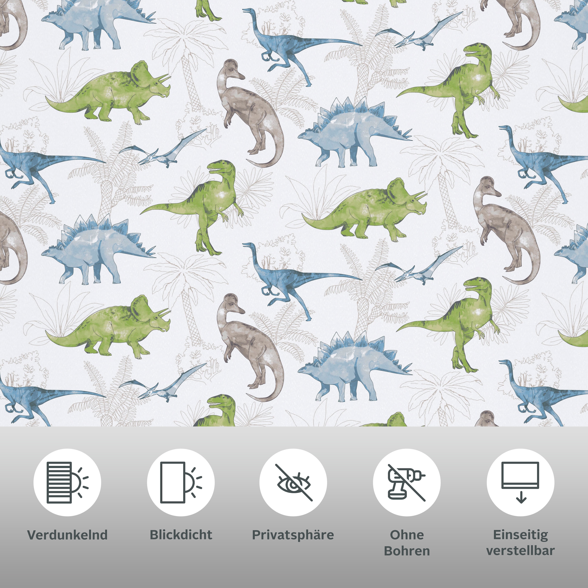 Lüttenhütt Rollo »DINO«, verdunkelnd, Blendschutz-Sichtschutz-Verdunkelung, ohne Bohren, freihängend, Fixmaß, Klemmfix, DINO, Kinderrollo -NEUHEIT!