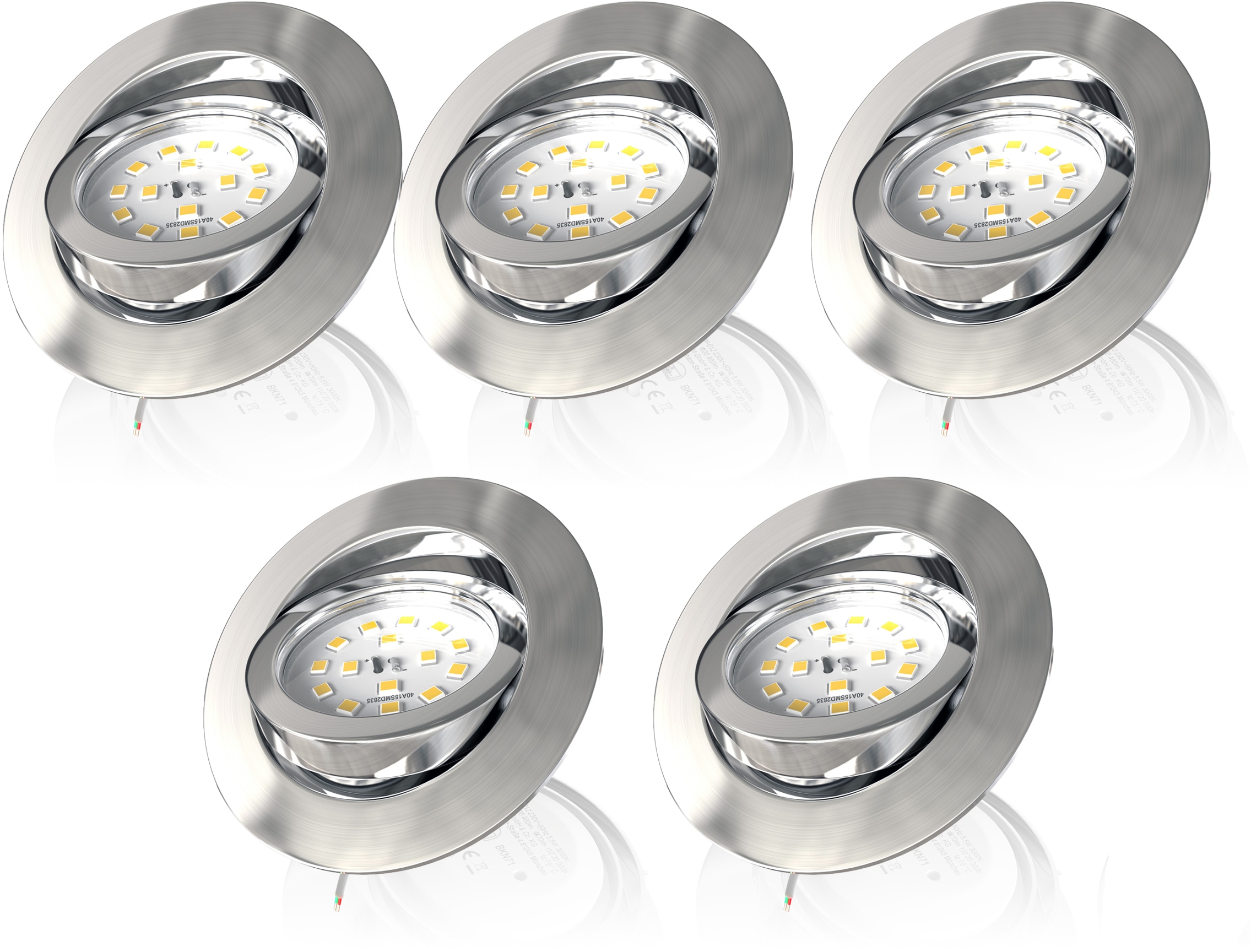 B.K.Licht LED Einbauleuchte, 5 flammig, Leuchtmittel LED-Board | LED fest integriert, LED Einbaustrahler, dimmbar, 3-stufig, Wandschalter, schwenkbar