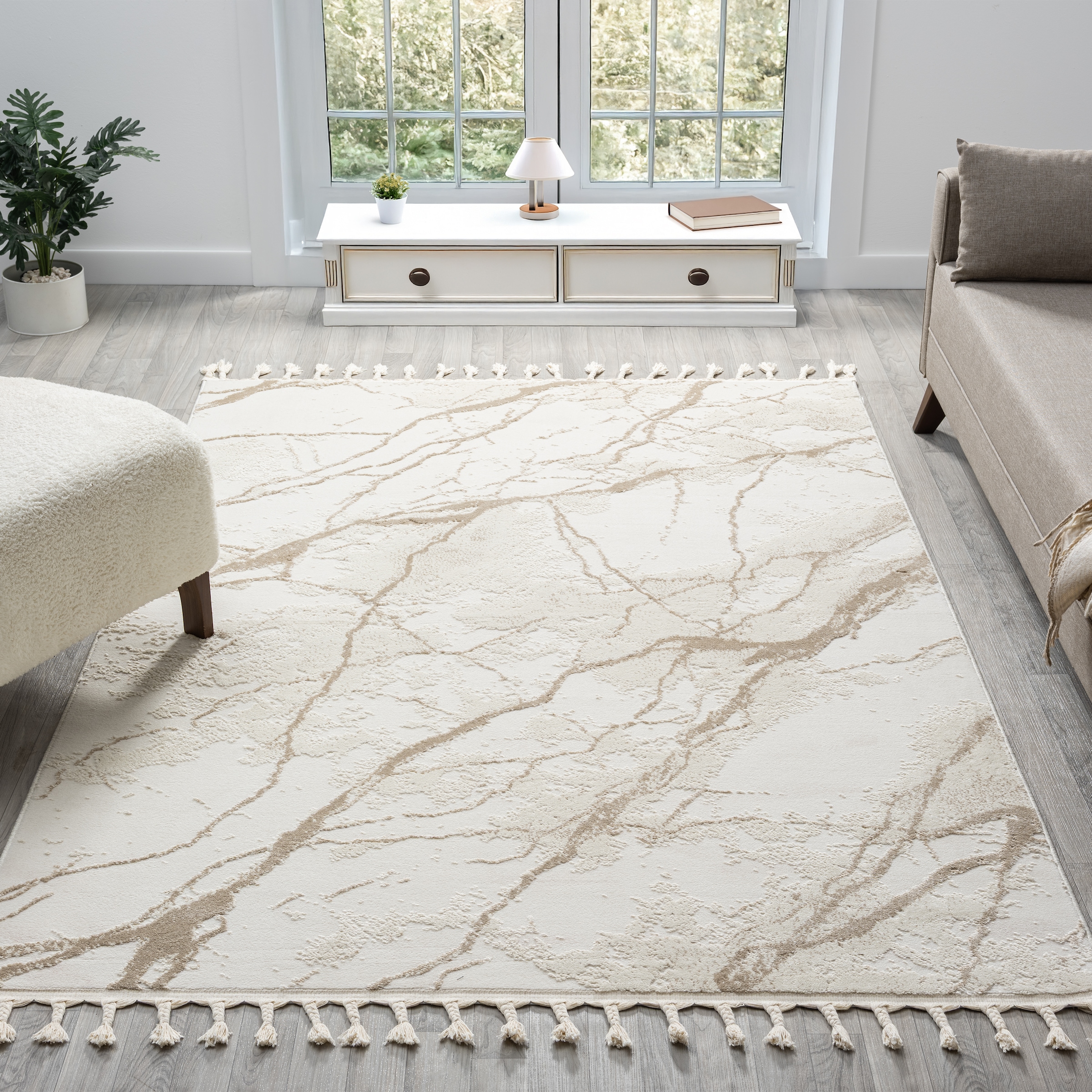 my home Teppich »Zoe«, rechteckig, 11 mm Höhe, mit Fransen, modernes Marmor-Design, Wohnzimmer, Schlafzimmer