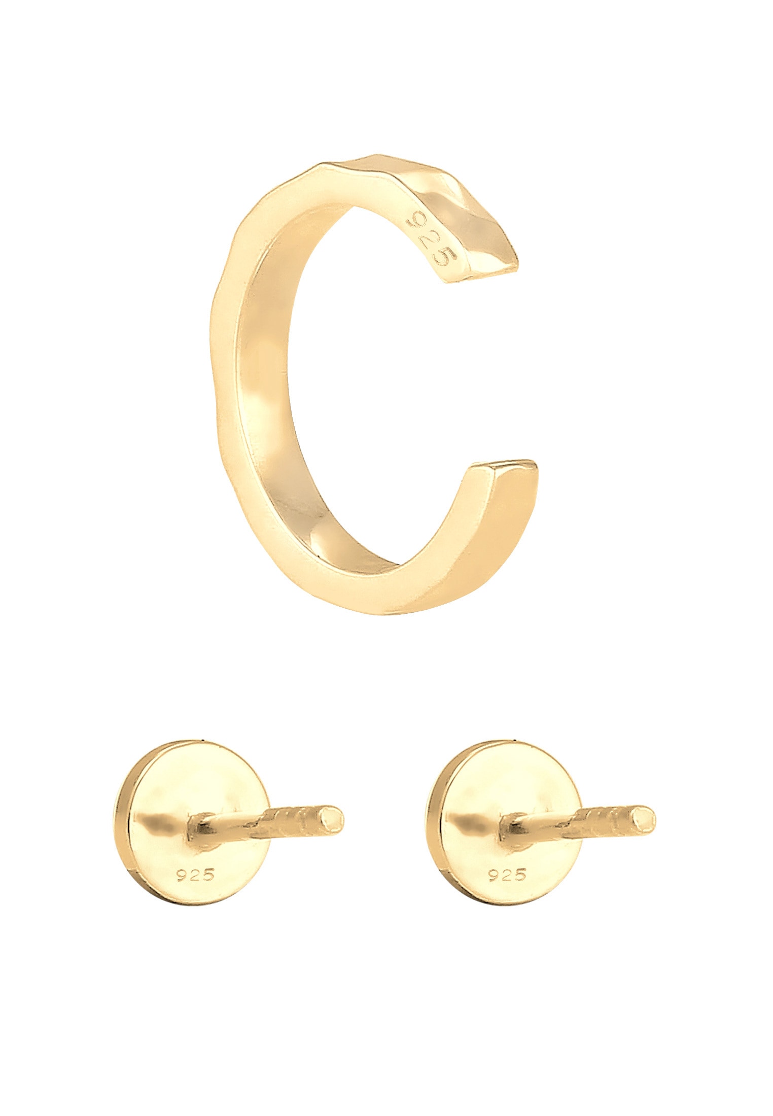 Elli Ohrstecker-Set »Ohrringe Stecker Earcuff Rund Gehämmert 2er Set 925 Silber«