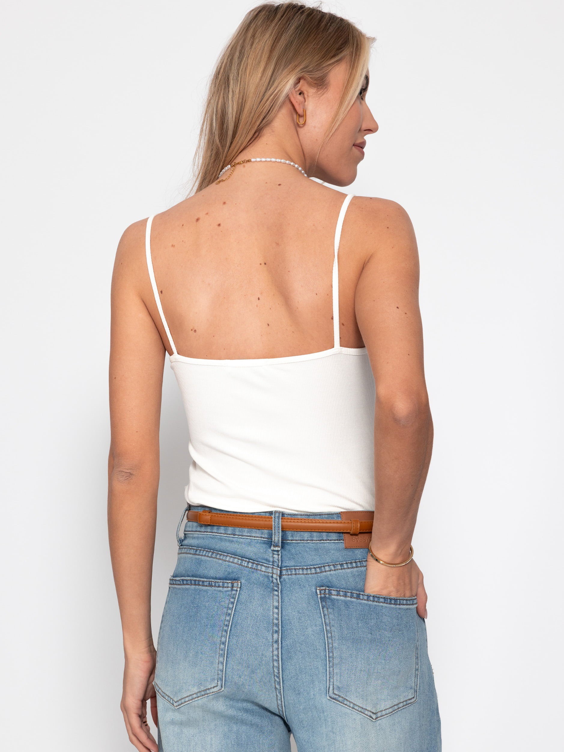 SASSYCLASSY T-Shirt »Träger Top« Anliegendes Top aus RIppstruktur Spaghettitop Weiß Beige Schwarz