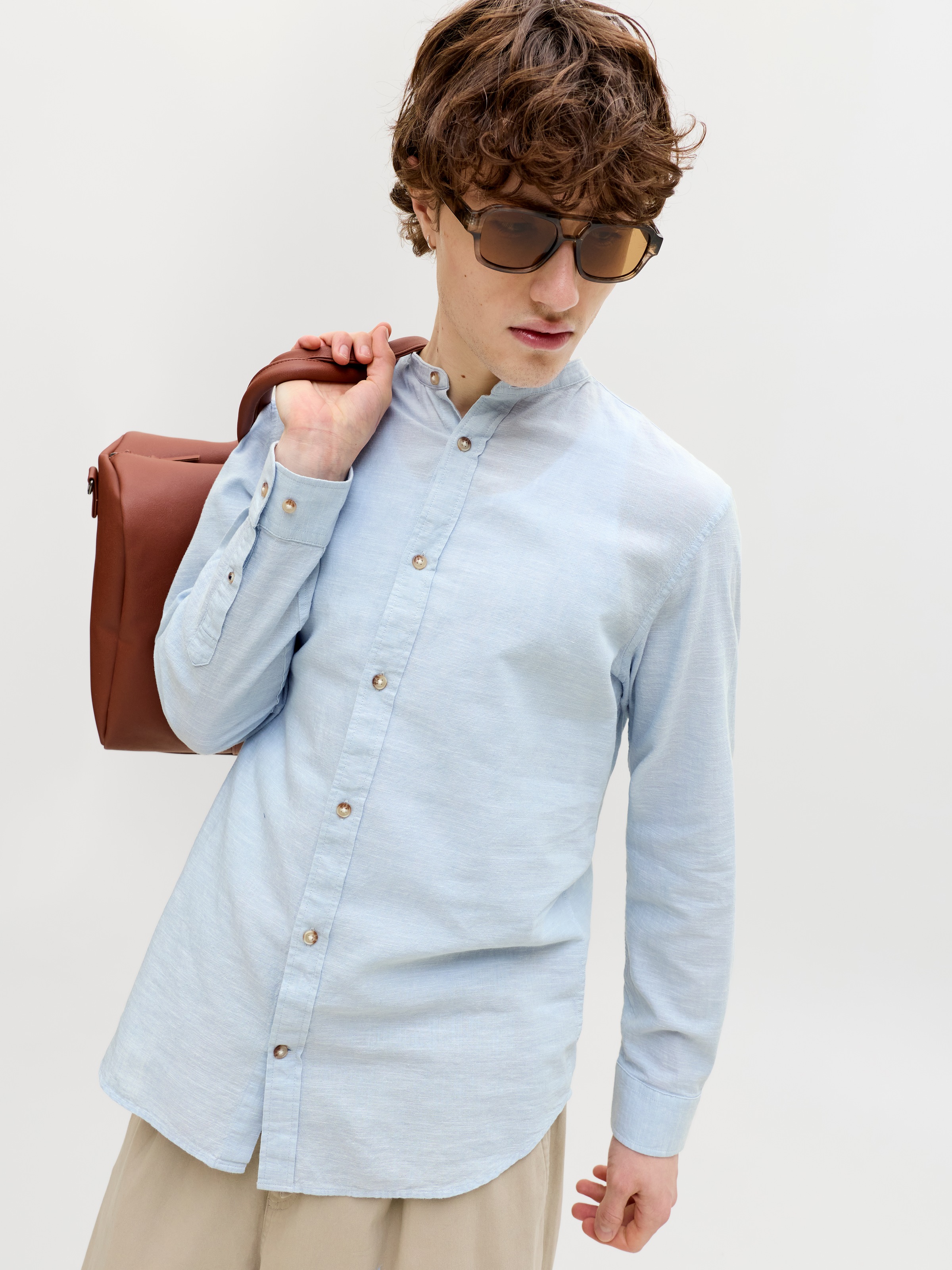 Jack & Jones Langarmhemd »JJESUMMER LINEN BLEND BAND SHIRT L/S SN« Baumwollmischung, regular fit