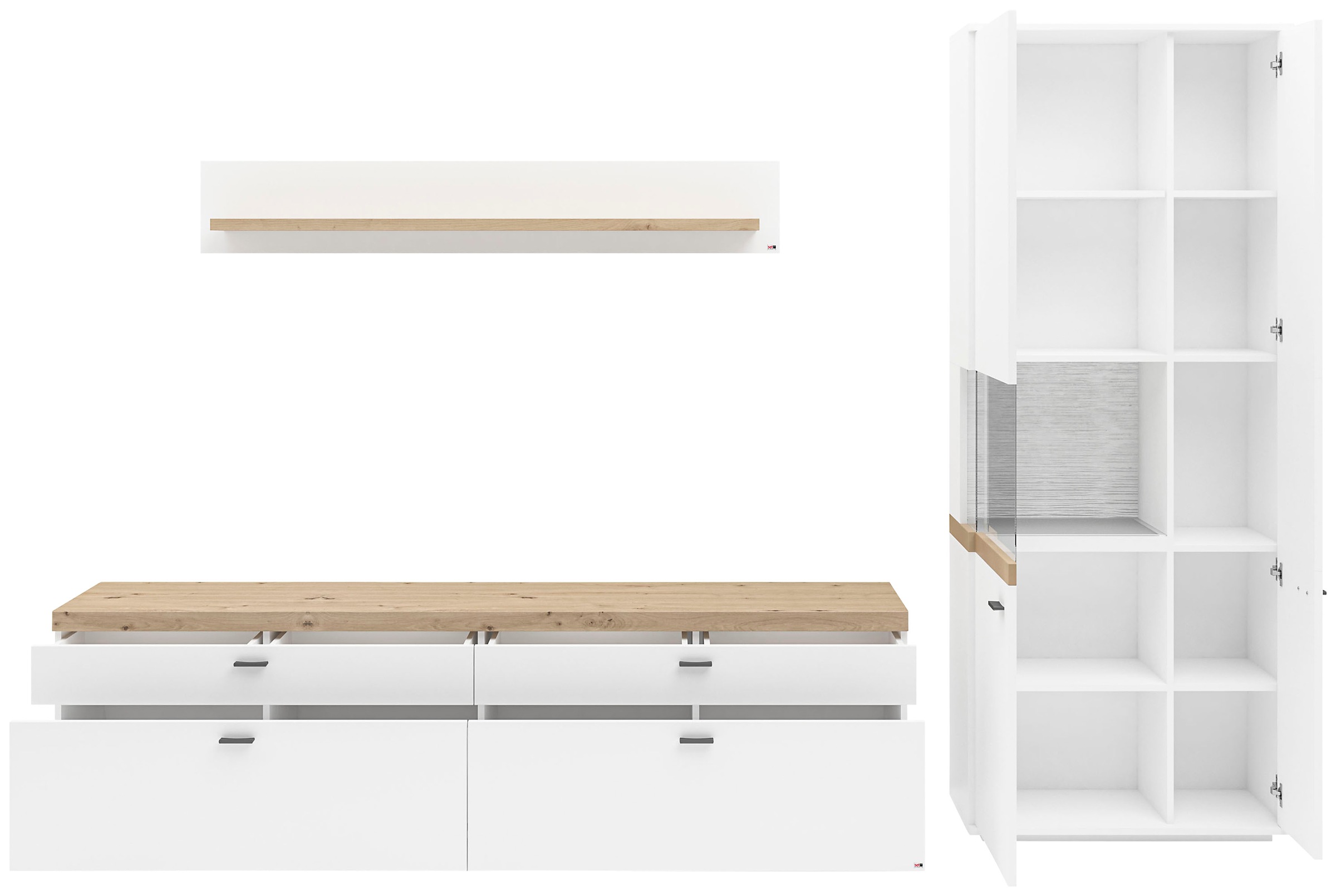 Shop 3-teilig grau, Musterring in ca. one Wohnwand Fronten oder Breite im OTTO by Online mit 300cm weiß »Lancaster«, set