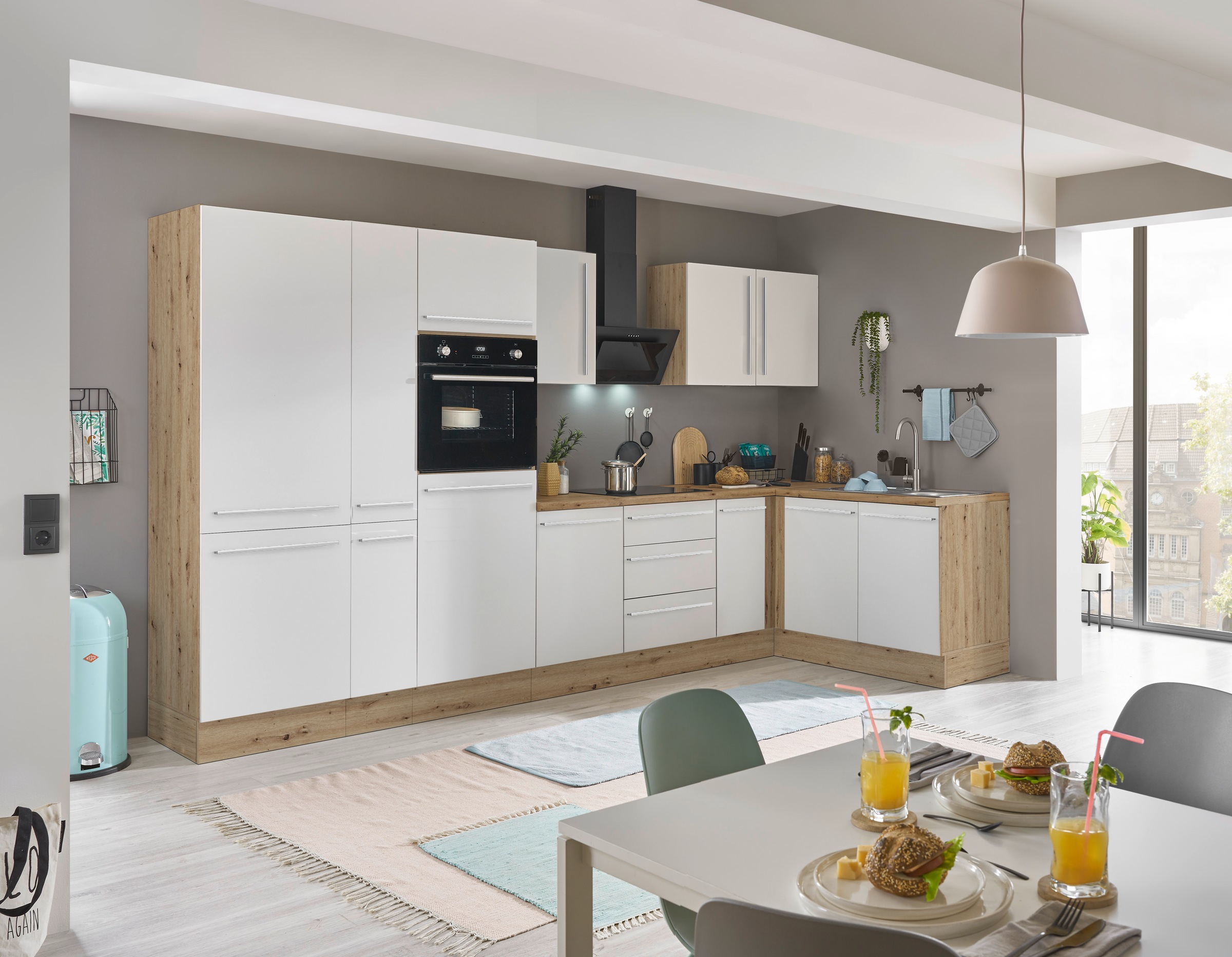 KOCHSTATION Winkelküche »Florida, Stellbreite 360x165 cm« wahlweise mit E-Geräten, mit Softclose für Türen und Schubkästen