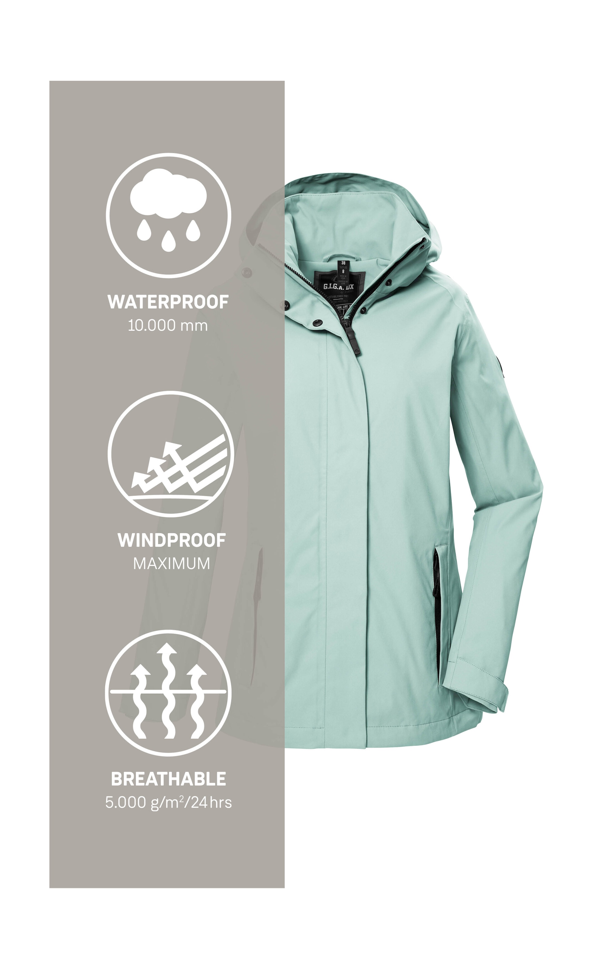 G.I.G.A. DX by killtec Funktionsjacke »GS 53 WMN JCKT«, Wasser- und winddichte Damenjacke mit abnehmbarer Kapuze, atmungsaktiv