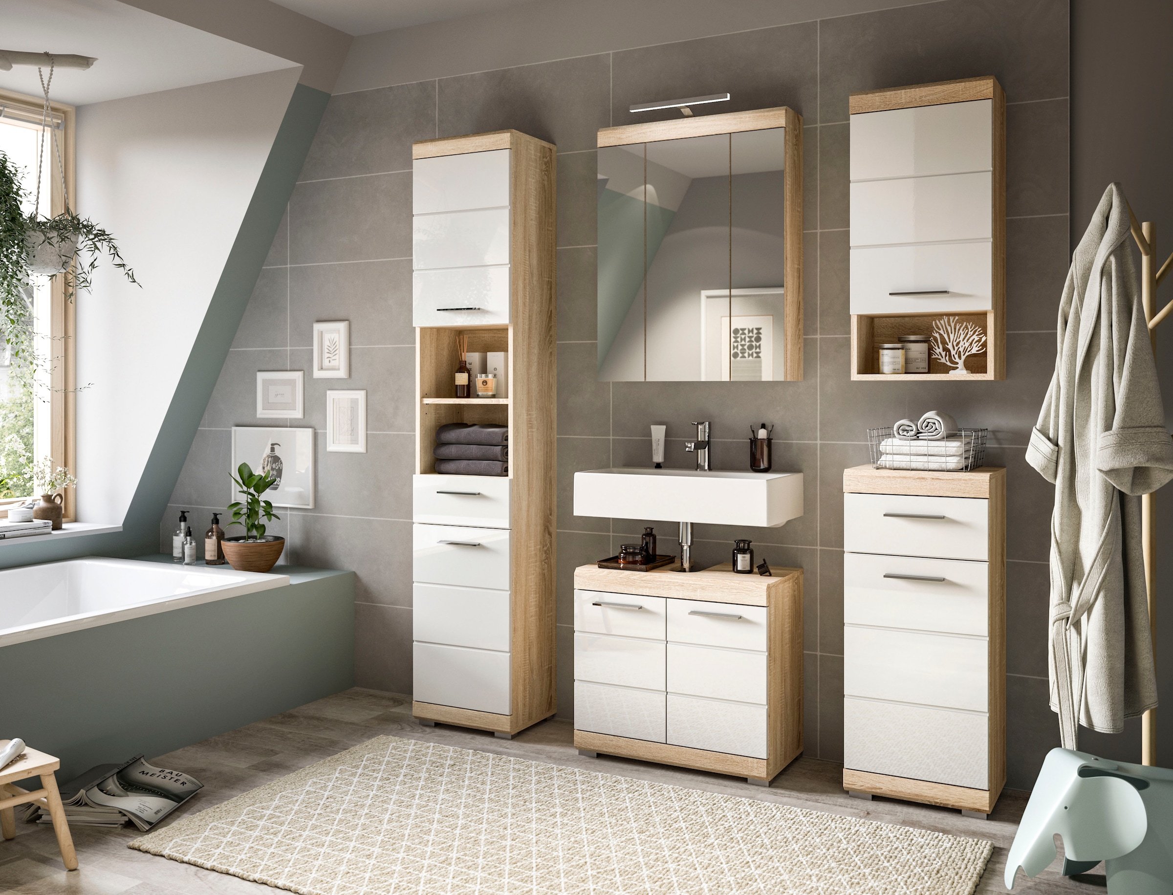 welltime Badezimmerspiegelschrank »SIENA, Breite 60cm, 3 Spiegeltüren, 9 Fächer, 6 Einlegeböden« TOPSELLER!, 1 Stk. tlg. in verschiedenen Farben erhältlich, Badmöbel, Spiegel, Badschrank, Bad