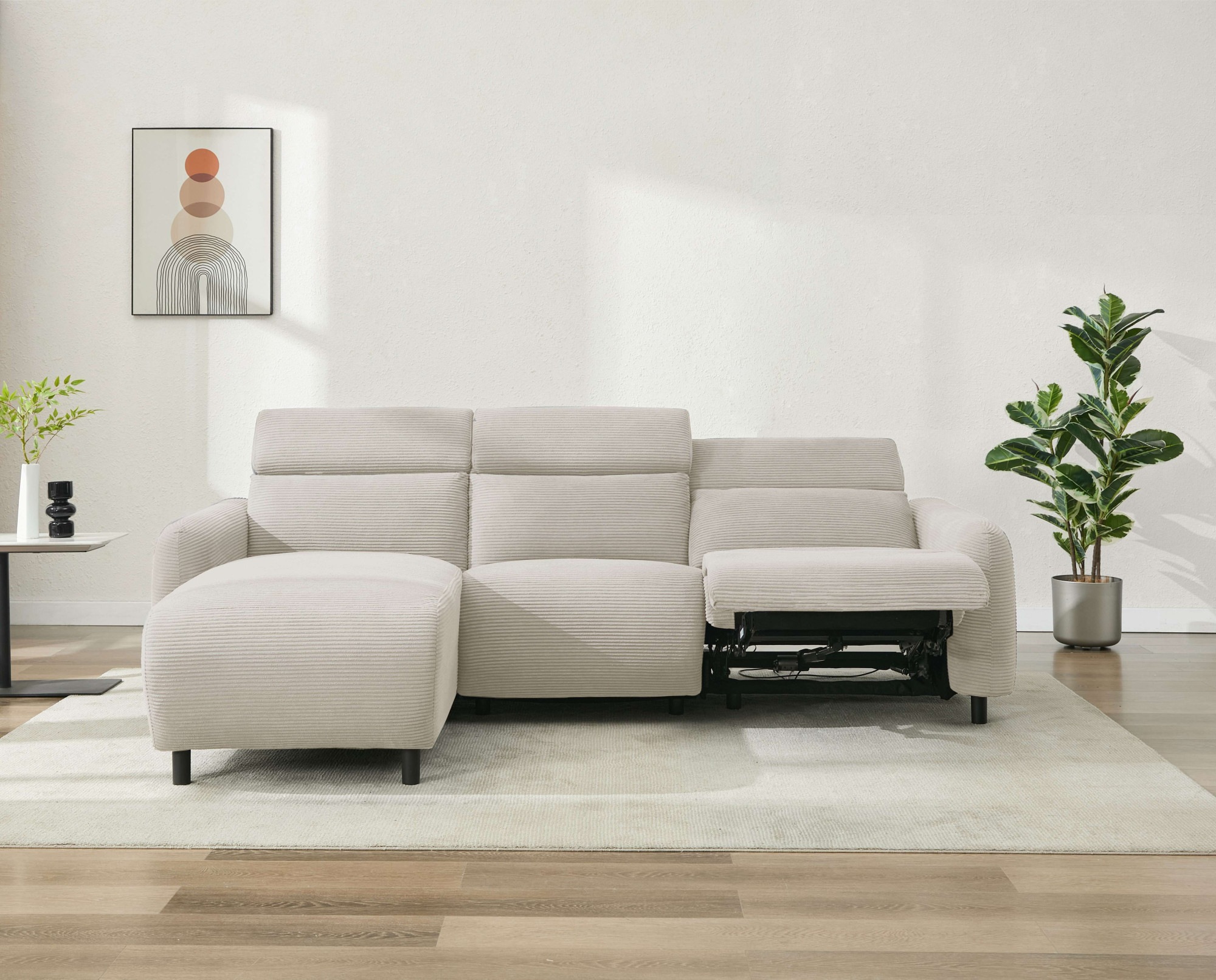 Home affaire Ecksofa »SKAANE in Cord, L-Form, 274 cm, manuelle u. elektrische Relaxfunktion,« rundes Design, Kopfteilverstellung, Federkernpolsterung