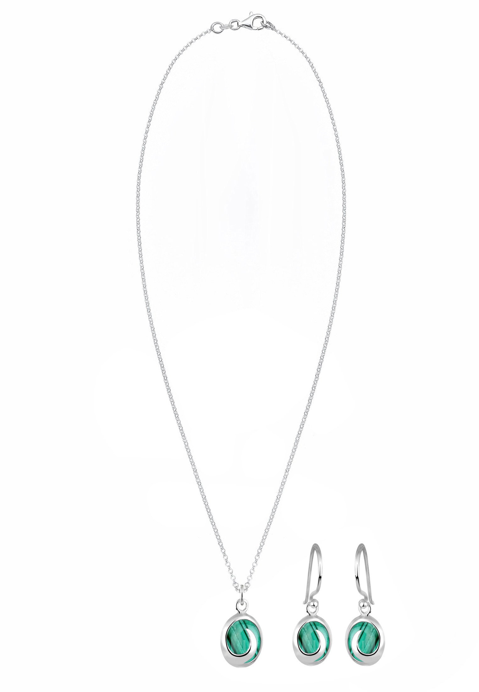 Elli Ohrring und Ketten Set »Schmuckset Oval mit Malachit Edelstein in Grün 925 Silber«