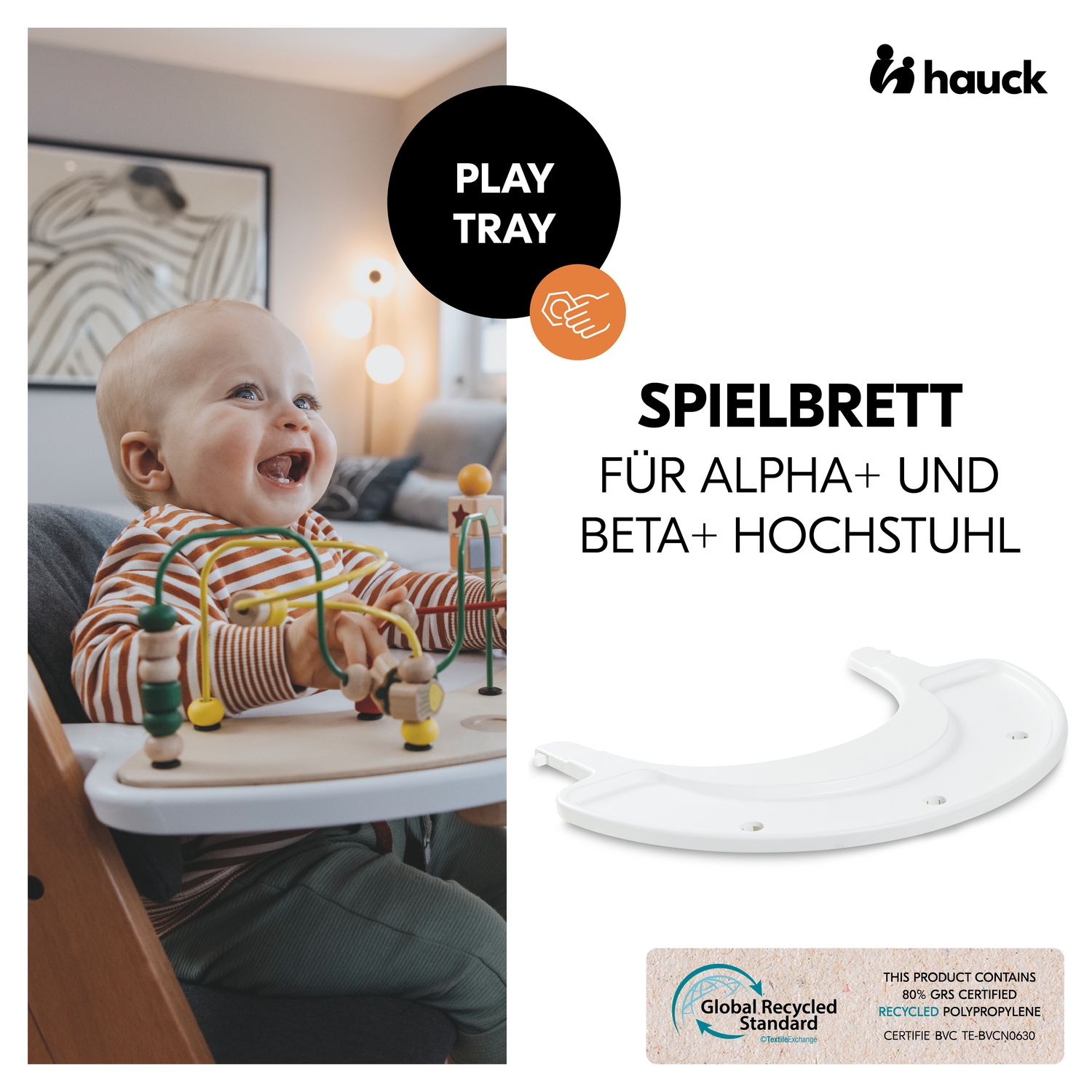 Hauck Hochstuhltablett »Alpha Play Tray, White«, aus recyceltem Material