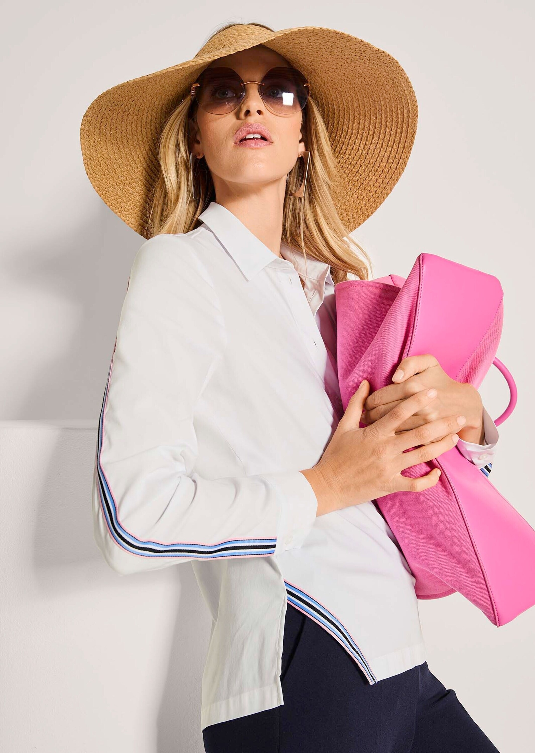 MADELEINE Langarmbluse »Hemdbluse Baumwollbluse mit Kontrastdetails« Seitenschlitze