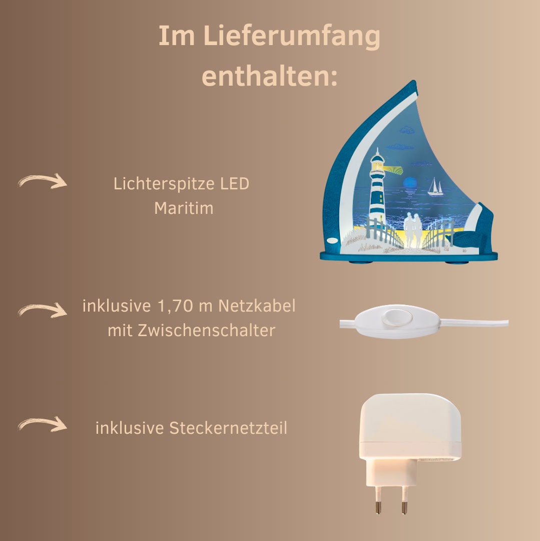 Weigla LED Lichterbogen »Maritim, Leuchtturm, Lichterspitze, Dekoleuchte, Made in Germany« 1 Stk. Erzgebirge garantiert, maritime Deko Innen, Dekolampe, BLAU-WEIẞ