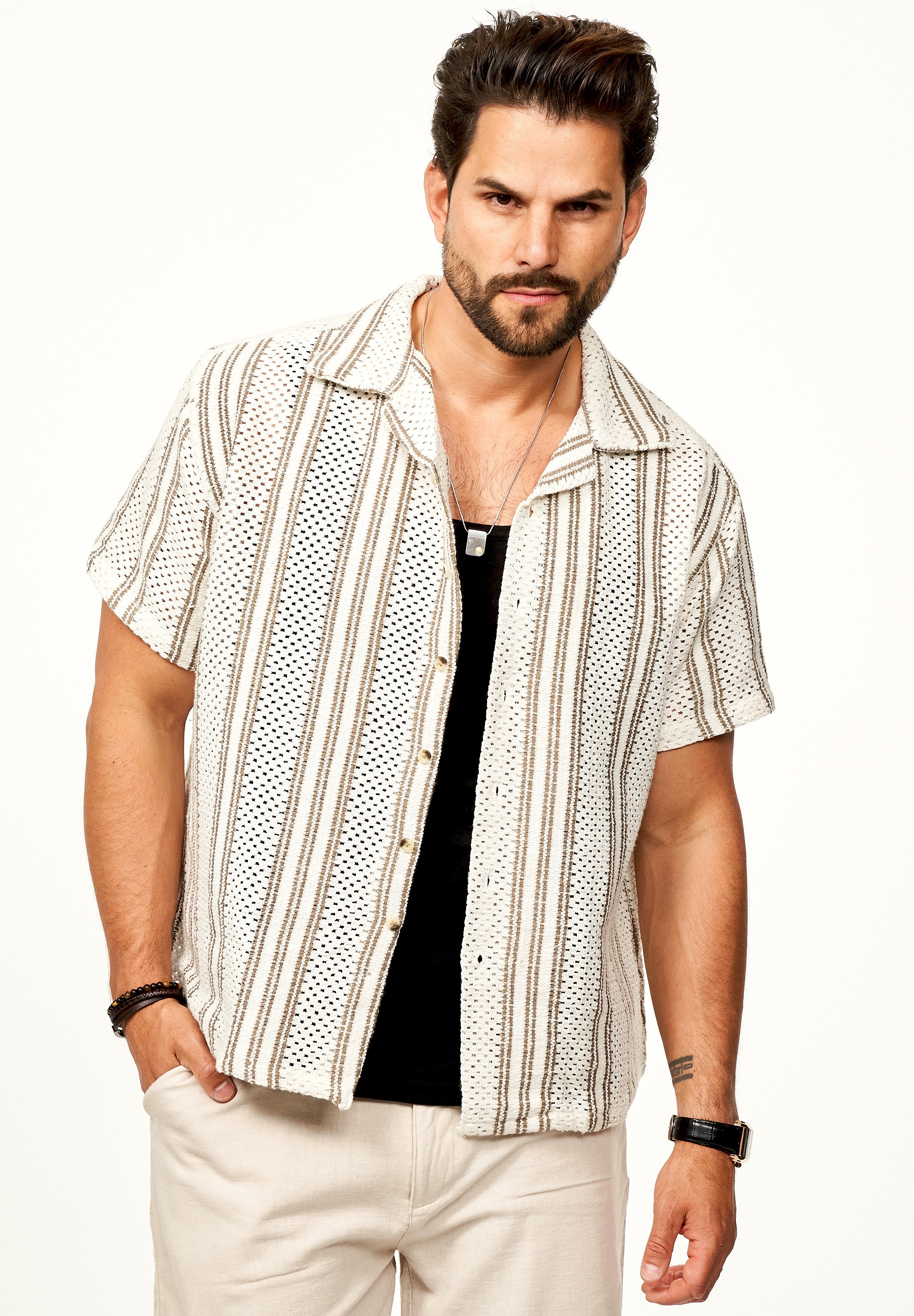 SOULSTAR Kurzarmhemd »Freizeithemd als Kurzam Strick Hemd im Retro-Look - Strick Polo-Hemd Overshirt im Regular-Fit für Herren« Overshirt im Regular-Fit Freizeithemd T-Shirt