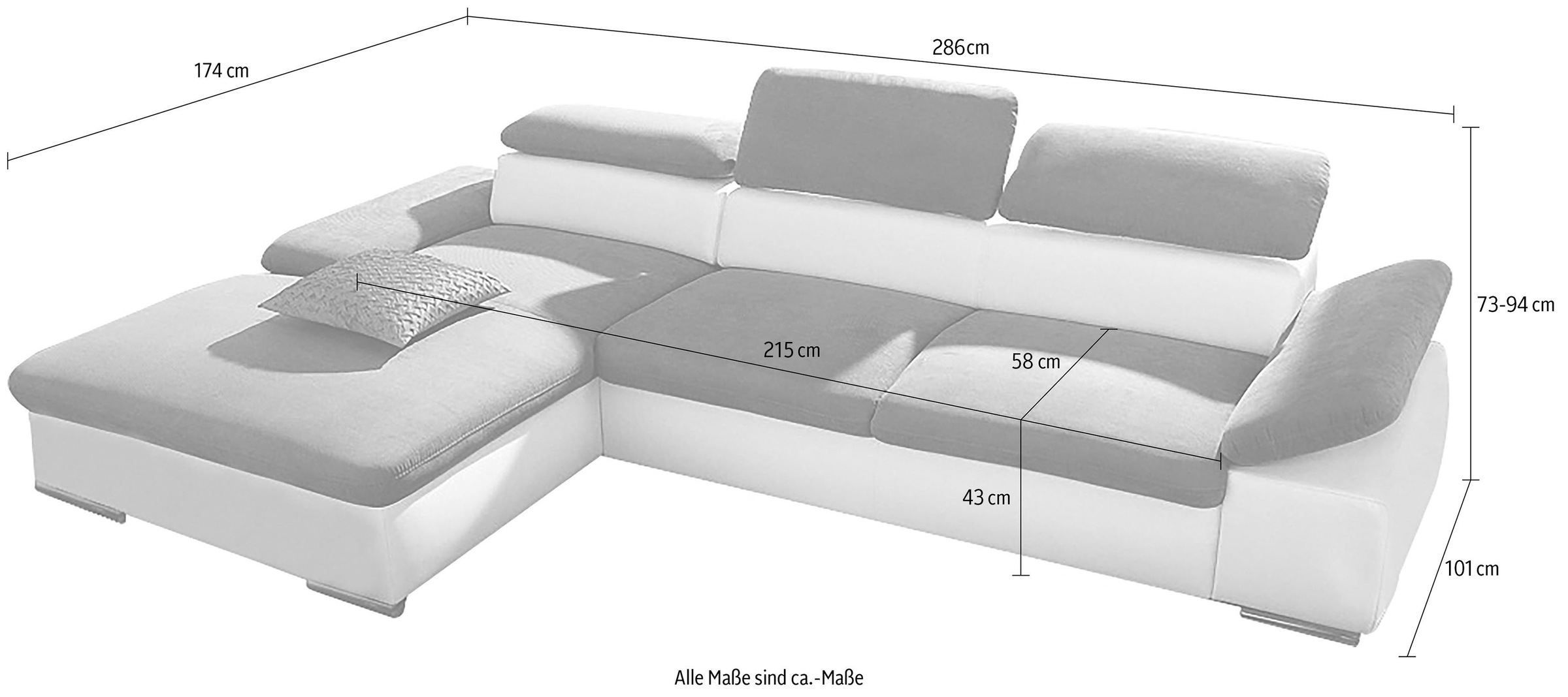 sit&more Ecksofa »Valantine L-Form«, inkl. Kopf- und Armteilverstellung, wahlweise mit Bettfunktion