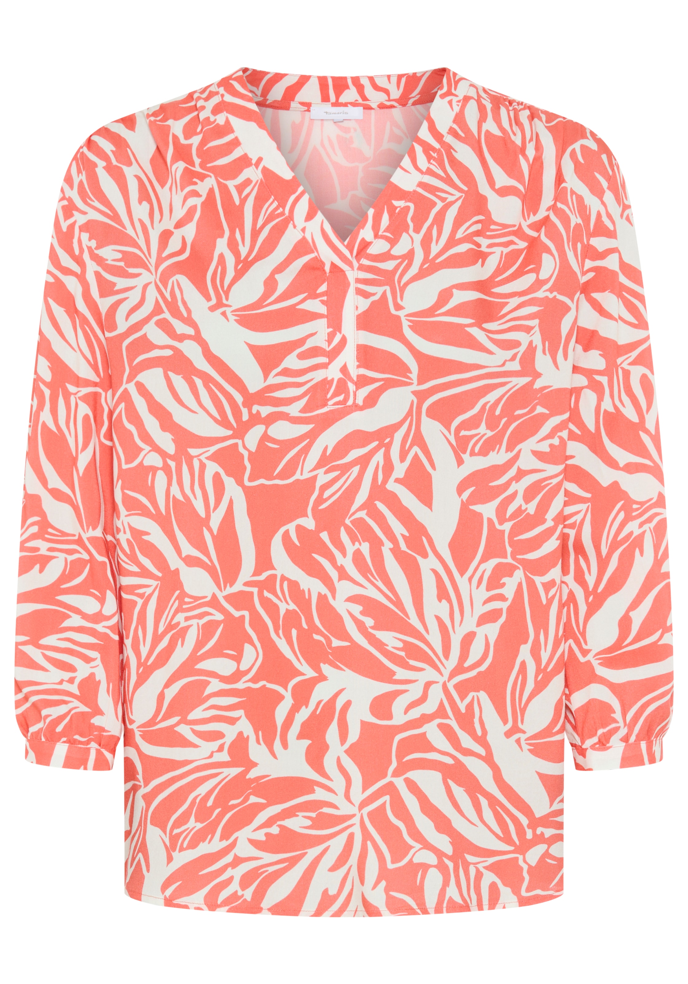 Tamaris Druckbluse mit 3/4 Ärmeln und femininen V-Ausschnitt