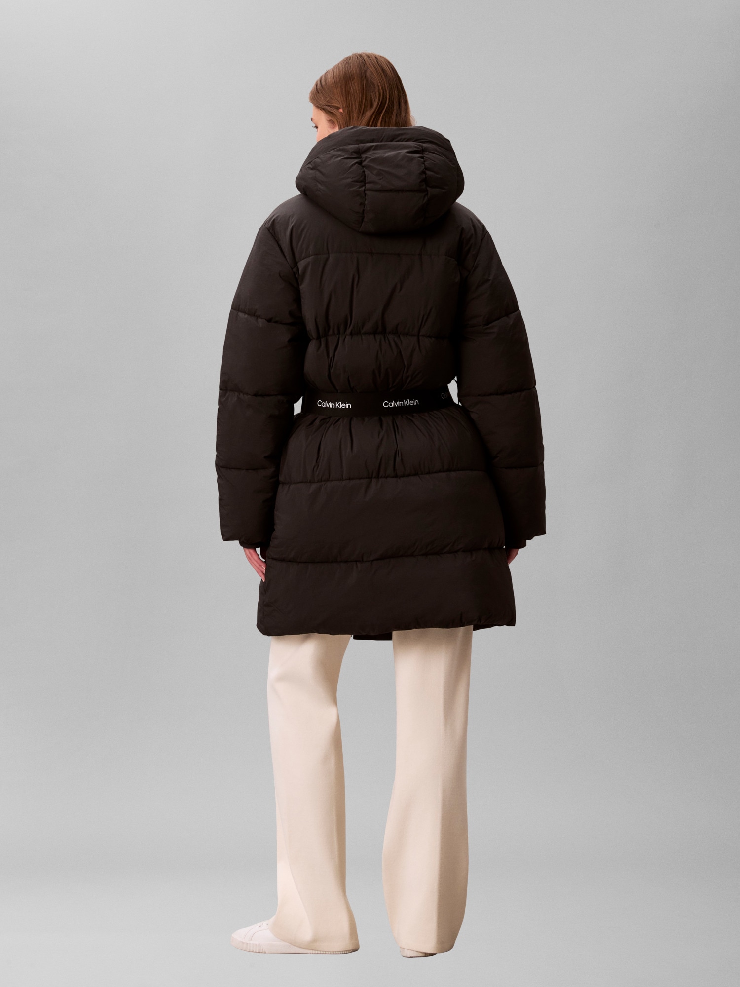 Calvin Klein Jeans Steppmantel »BELTED MIDWEIGHT LONG PUFFER«, Mit Rundhalsausschnitt, regular fit
