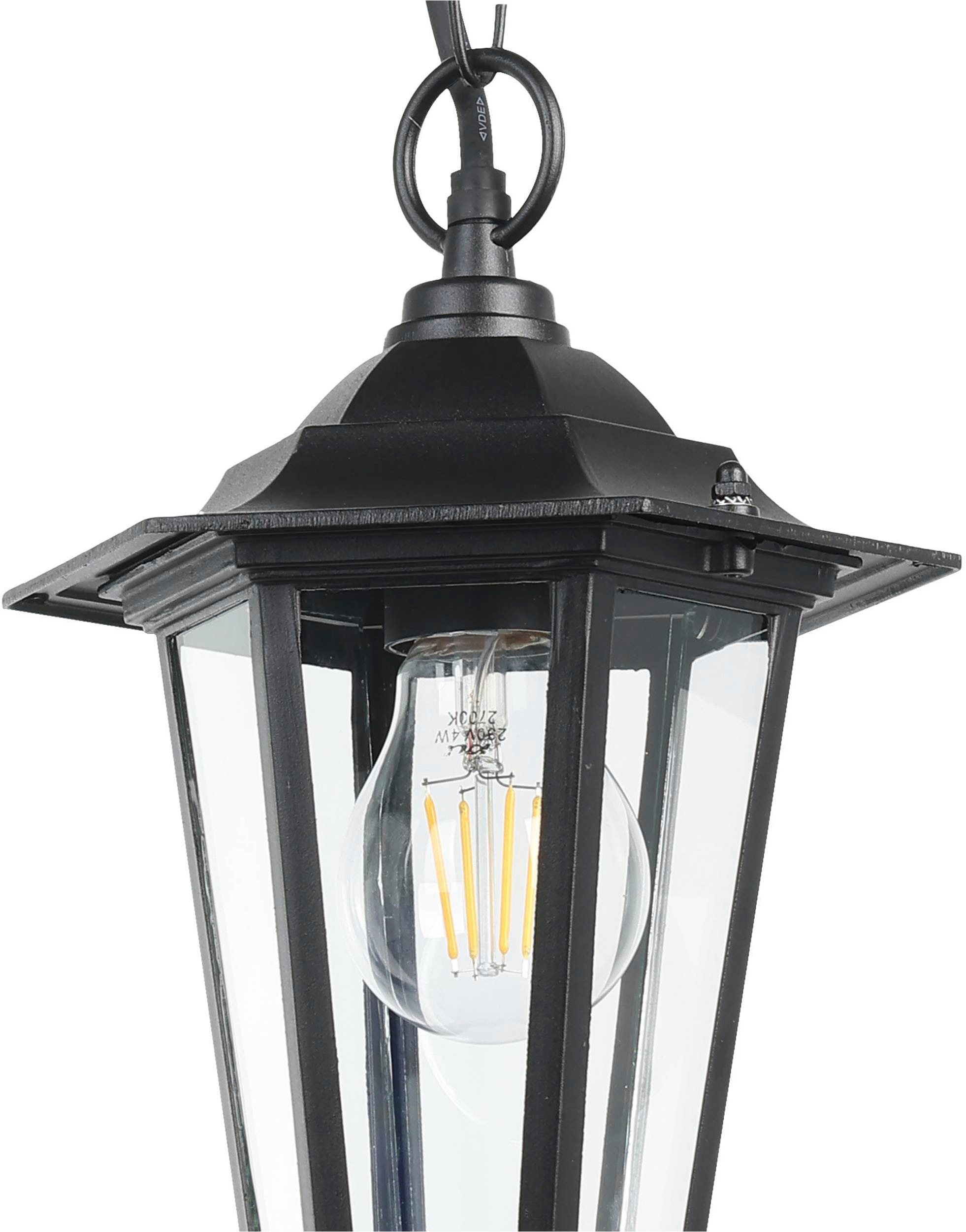 EGLO Hängeleuchte »LATERNA 4 Hängelampe schwarz, für Außenbereich, spritzwassergeschützt« E27 1 Stk. Außen-Hängelampe, aus Aluguss und Glas, E27, IP44, H90 x Ø20,5 cm