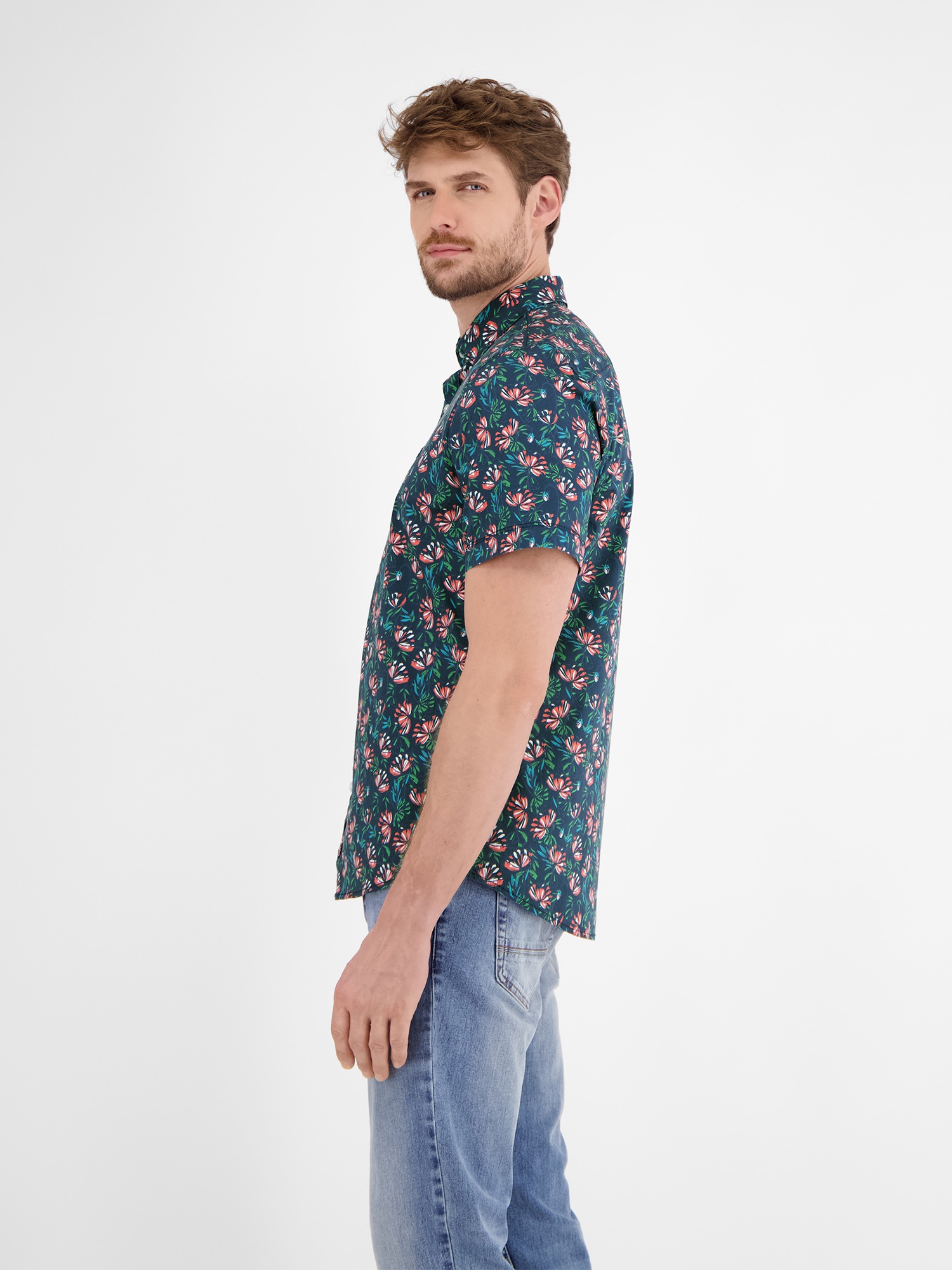 LERROS Kurzarmhemd »LERROS Herren Poplin-Stretchhemd, floral gemustert«