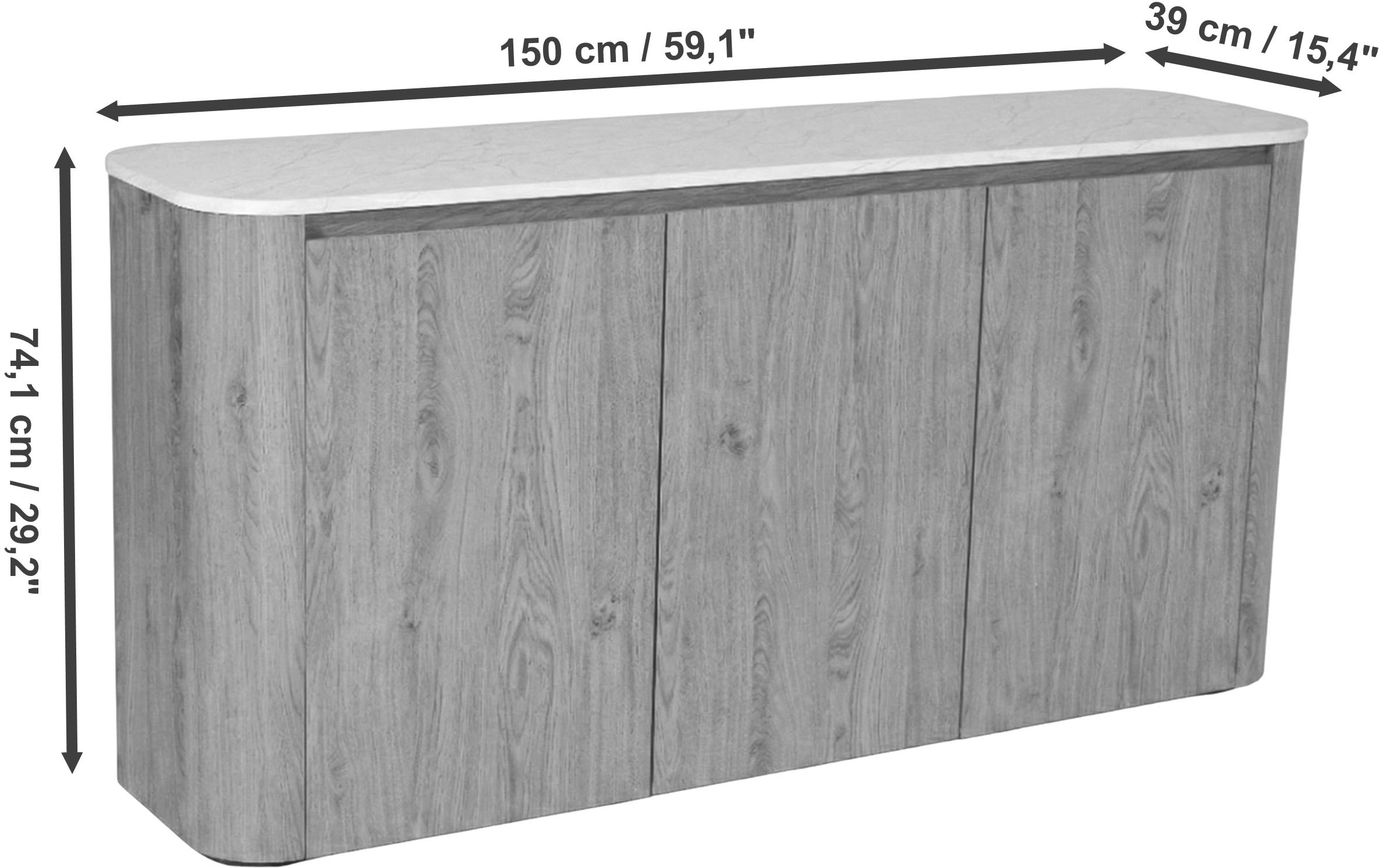 Jahnke Sideboard »TRESOR SB 150« Sideboard, Marmor Look, grifflose Optik, 3 Türen, Breite:150 cm