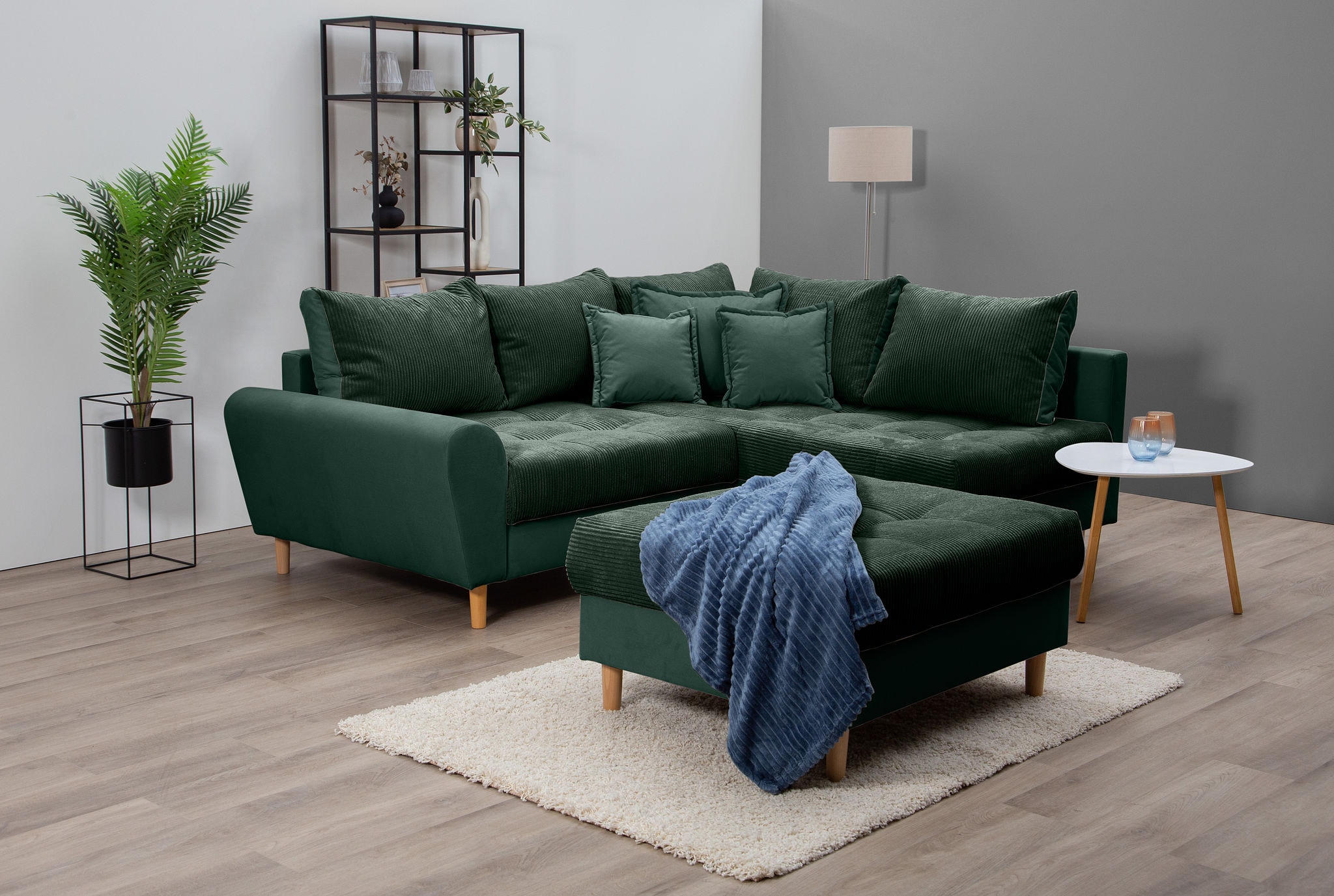 Home affaire Ecksofa »Rice L-Form«, (Set, mit Hocker), mit Bonnellfederkern, Hocker & Kissen, Ottomane beidseitig montierbar