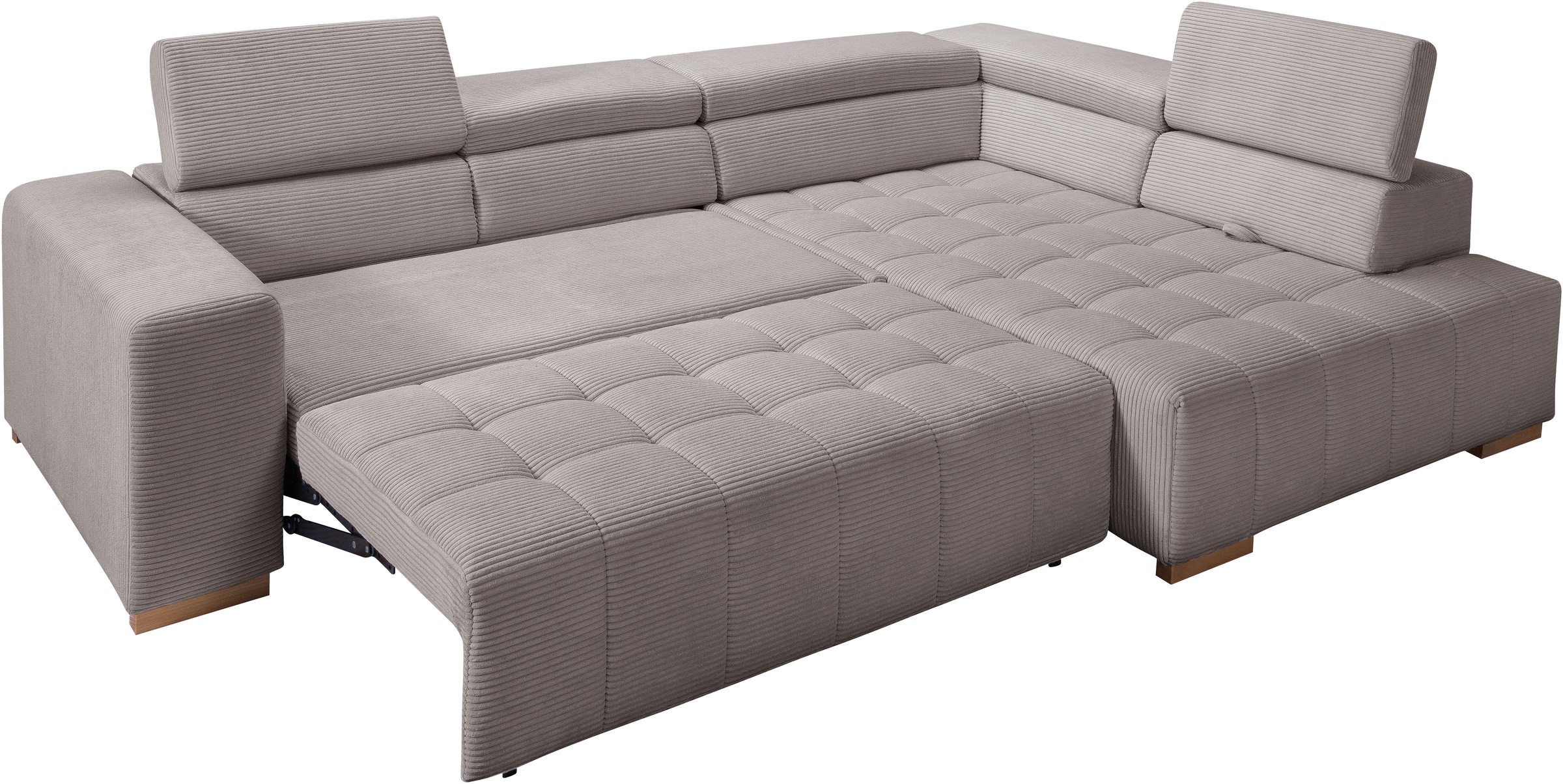 exxpo - sofa fashion Ecksofa »Elianos, hoher Sitzkomfort, aufwendige Kreuzsteppung im Sitz, L-Form«, Kopfteile & Sitztiefe verstellbar, mit Bettfunktion, Cord, cappuccino
