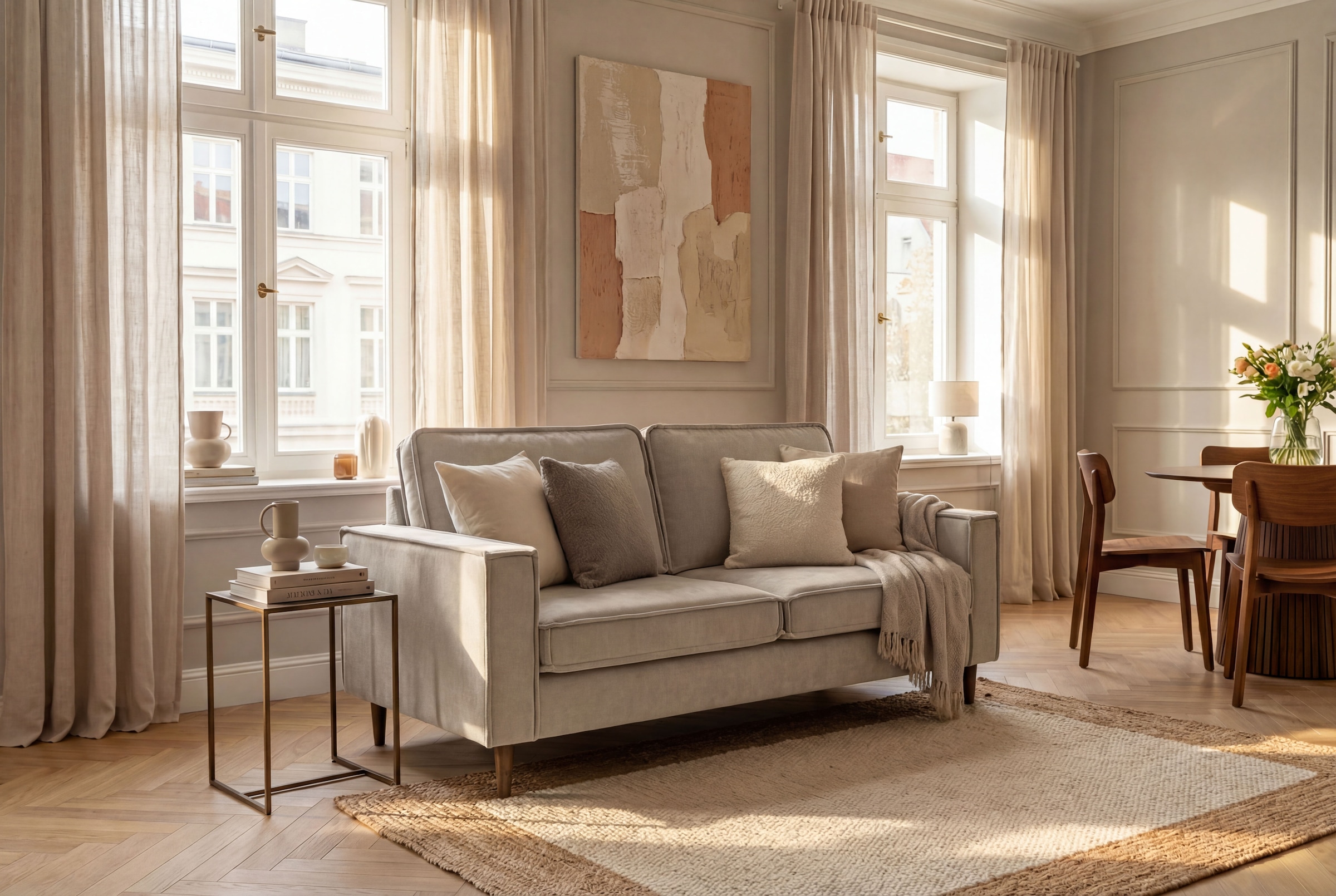 Home affaire 2-Sitzer »Pinto Skandi, 166 cm, Chenille, Struktur« mit Keder, Massivholzfüße Eiche geräuchert, Wellenunterfederung