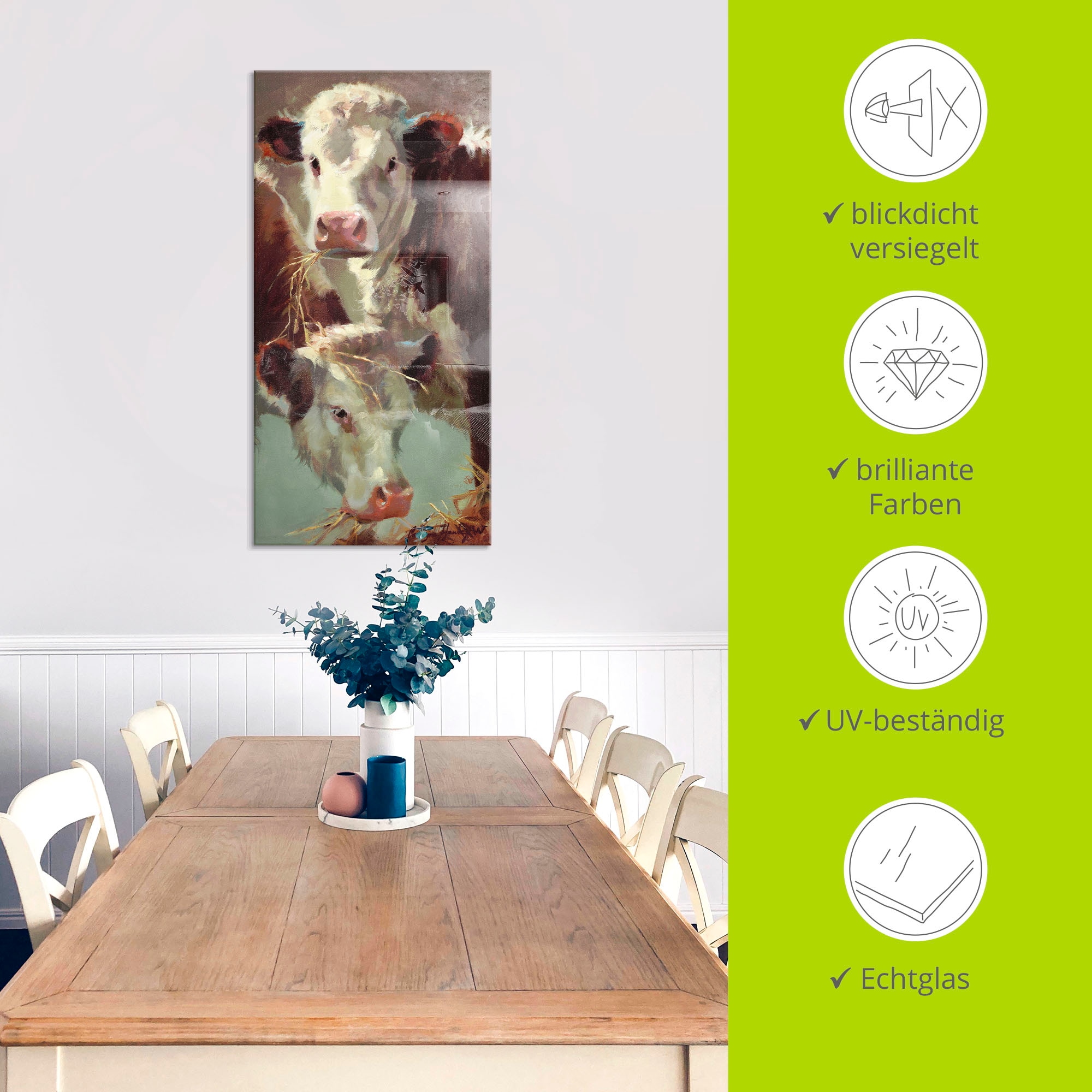 Artland Glasbild »Kauen und Schlucken« Haustiere 1 Stk. tlg. in verschiedenen Größen
