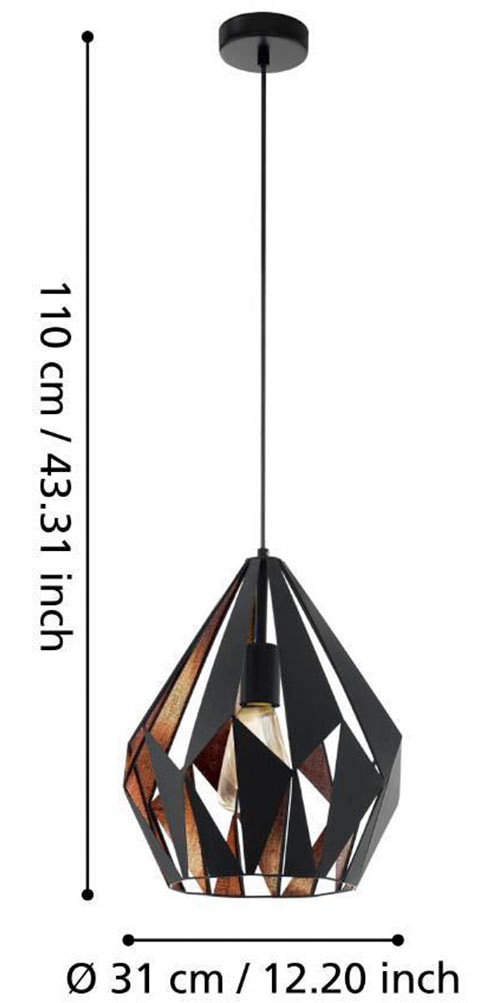 EGLO Pendelleuchte »CARLTON 1« E27 Vintage Pendellampe, 1 flammig, Drahtgeflecht, Industrial, 110x31cm