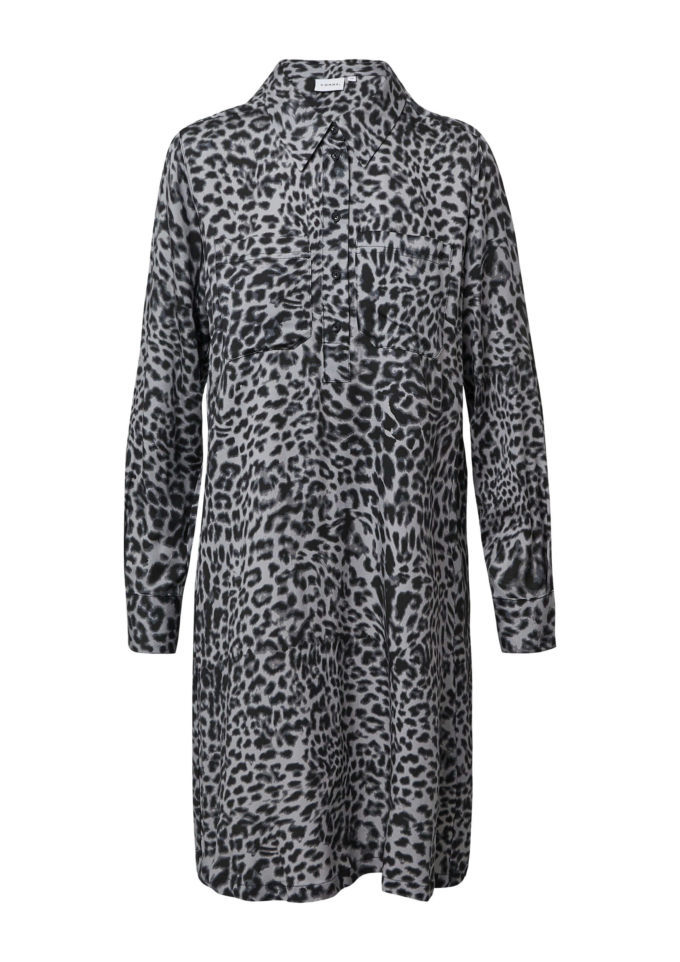 Comma Hemdblusenkleid Sommerkleid mit All-Over Leo Print