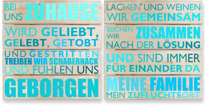 Wall-Art Mehrteilige Bilder »Holzbild Bei uns zu Hause - türkis«, (Set, 2 St.)
