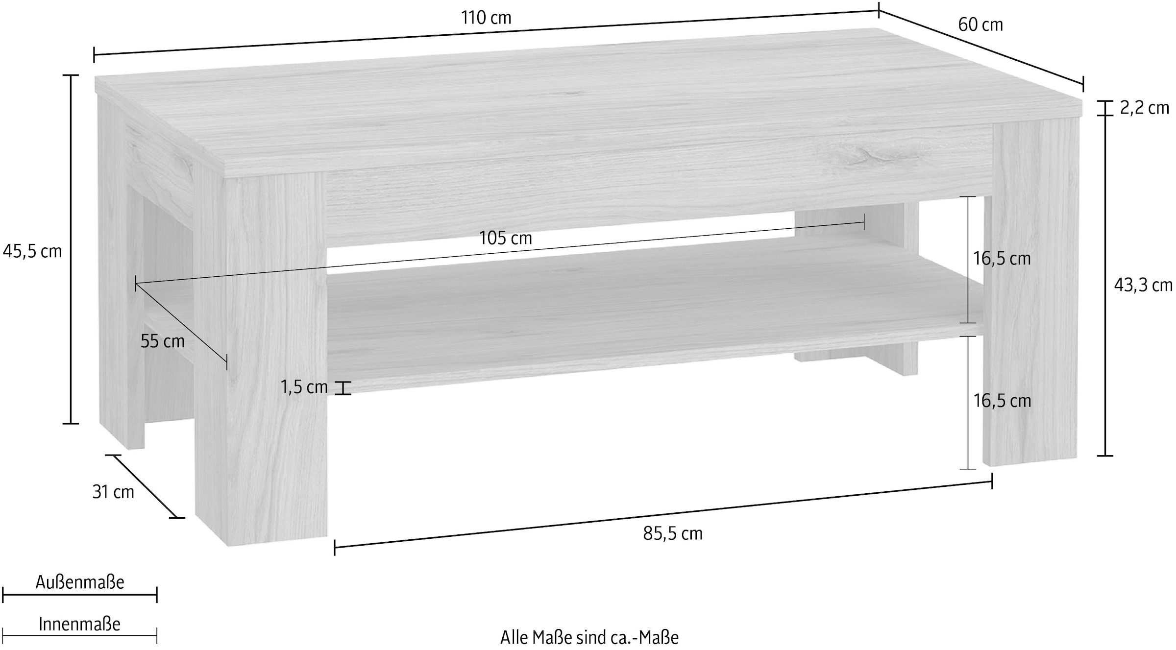 FORTE Couchtisch »Freetown«, Breite ca. 110 cm