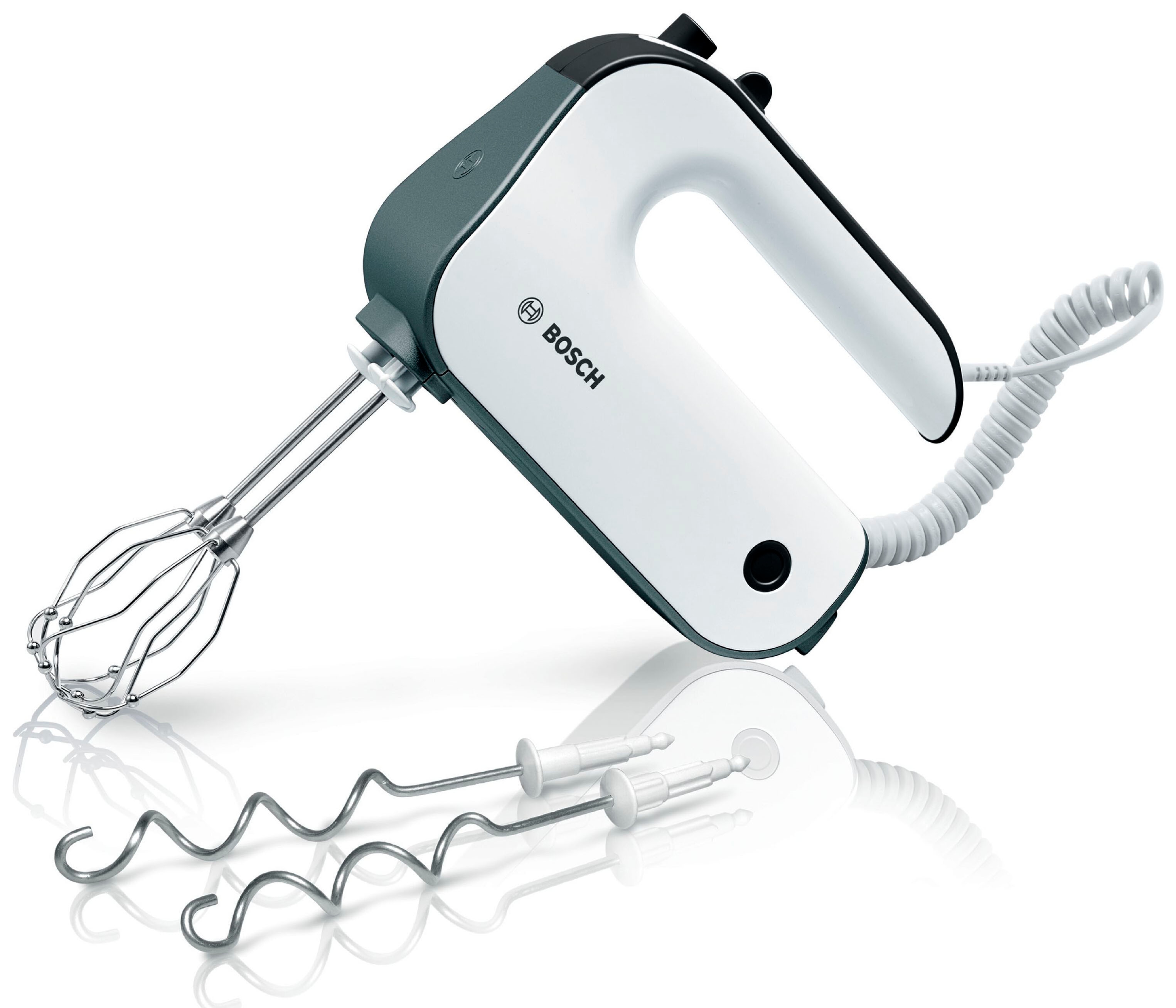 Bosch Handmixer »MFQ49300, Edelst. Rührbesen/Knethaken, 5 Stufen, Spiralkabel« 850 W Turbotaste, Soft-Touch-Griff, leichtes Gehäuse, Made in Europe...