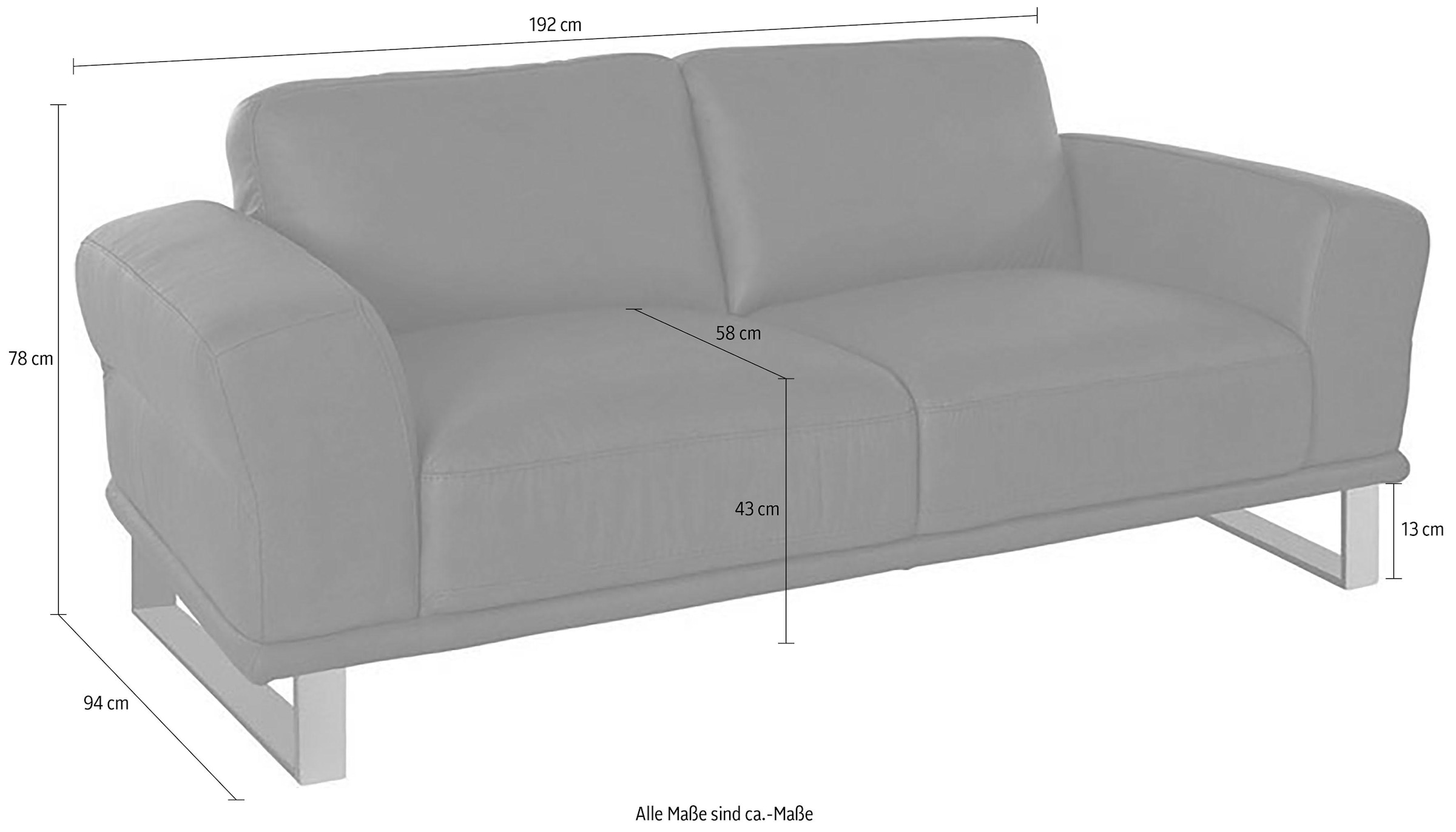 W.SCHILLIG 2-Sitzer »montanaa edel und elegant, bequem, Federkernunterfederung« mit Metallkufen in Silber matt, Breite 192 cm