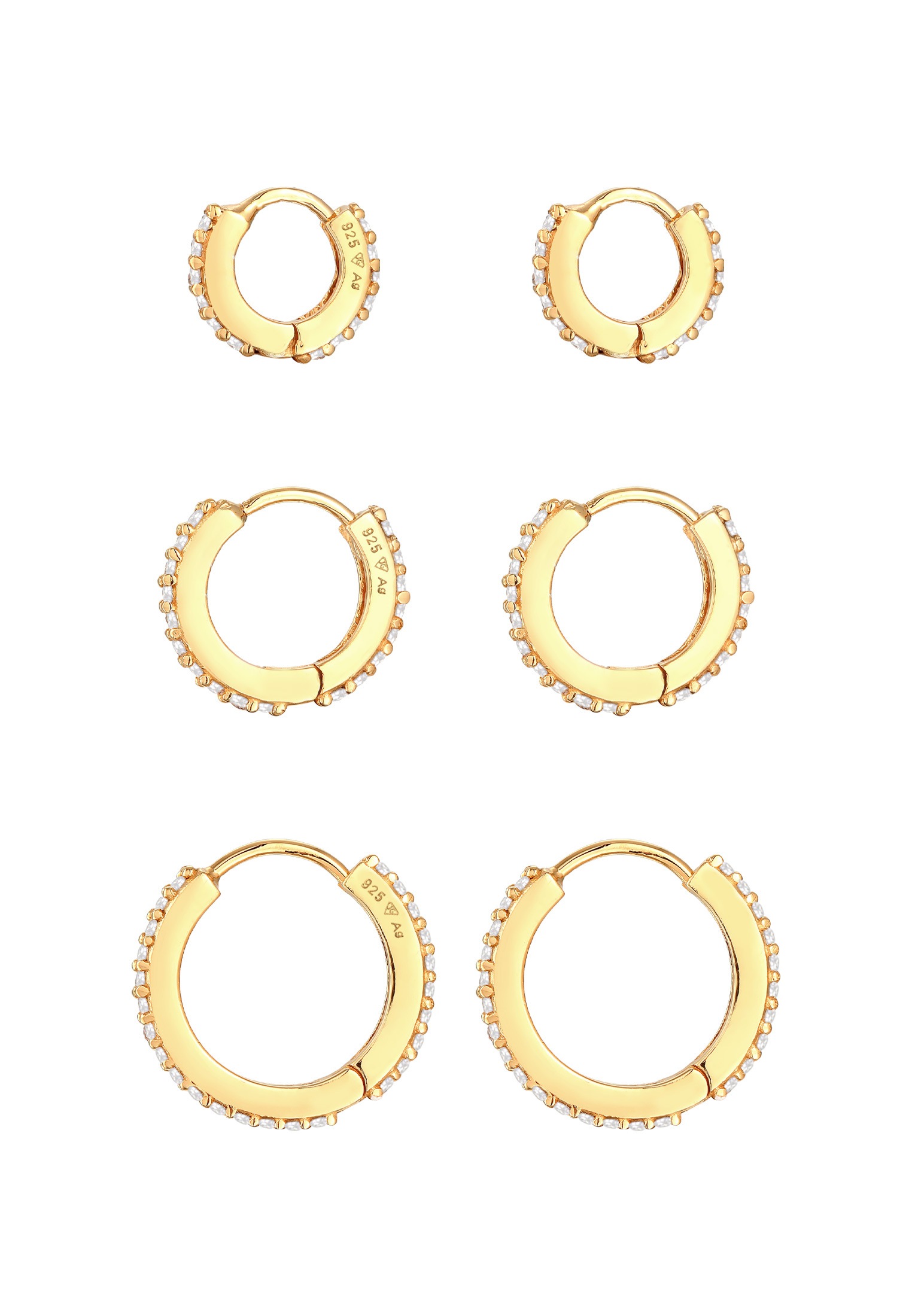 Elli Premium Paar Creolen »Ohrringe Creolen Zirkonia 3er Set Elegant 925 Silber«