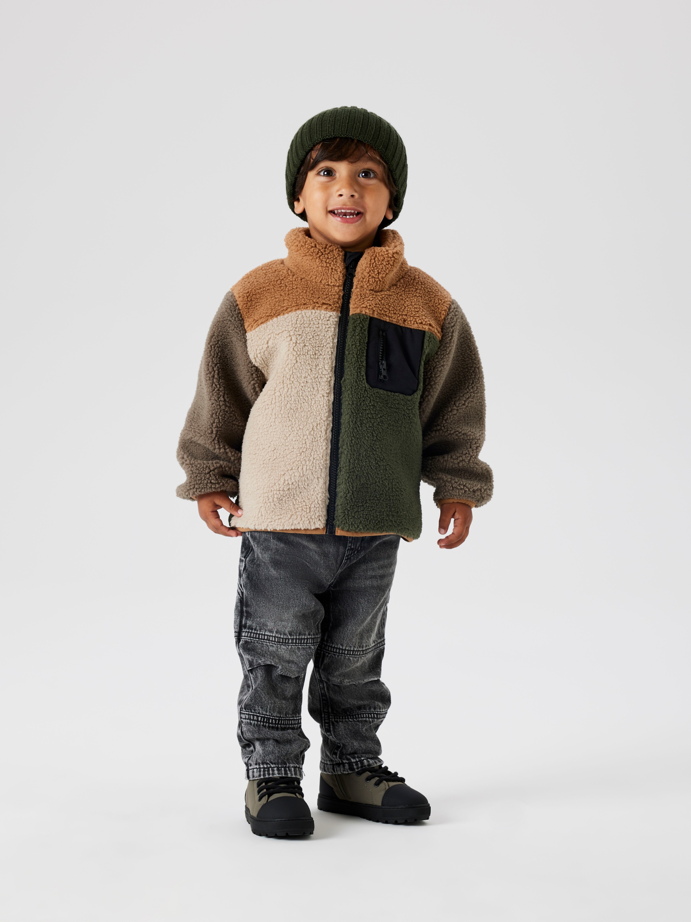 Name It Fleecejacke »NMMMONICO TEDDY JACKET BLOCK«, ohne Kapuze