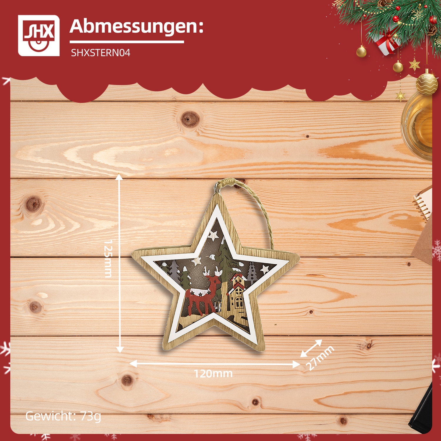 SHX Dekoobjekt »Weihnachts-Hängelicht«, LED-Licht, liebevoll gestaltetes Motiv
