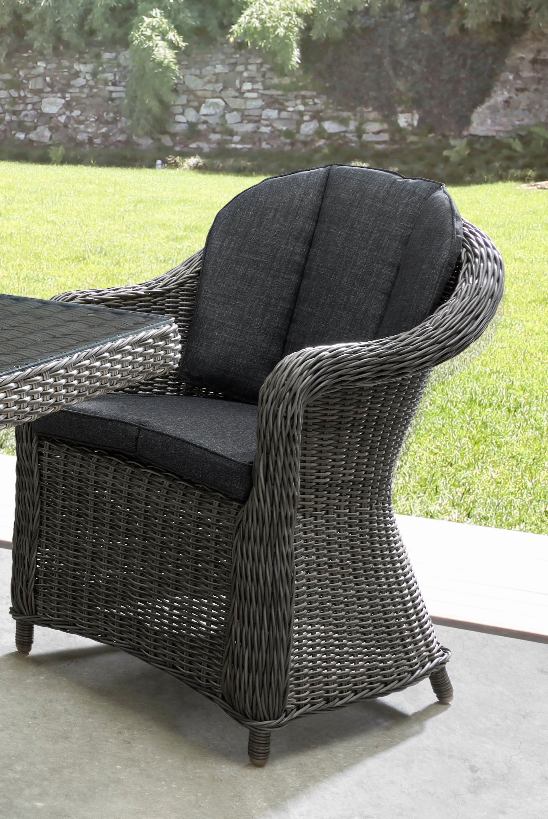 Destiny Garten-Essgruppe »MALAGA LUNA« Set, 13 Stk. tlg. Polyrattan, 4 Sessel + Tisch 200x100x75cm, inkl. Auflagen