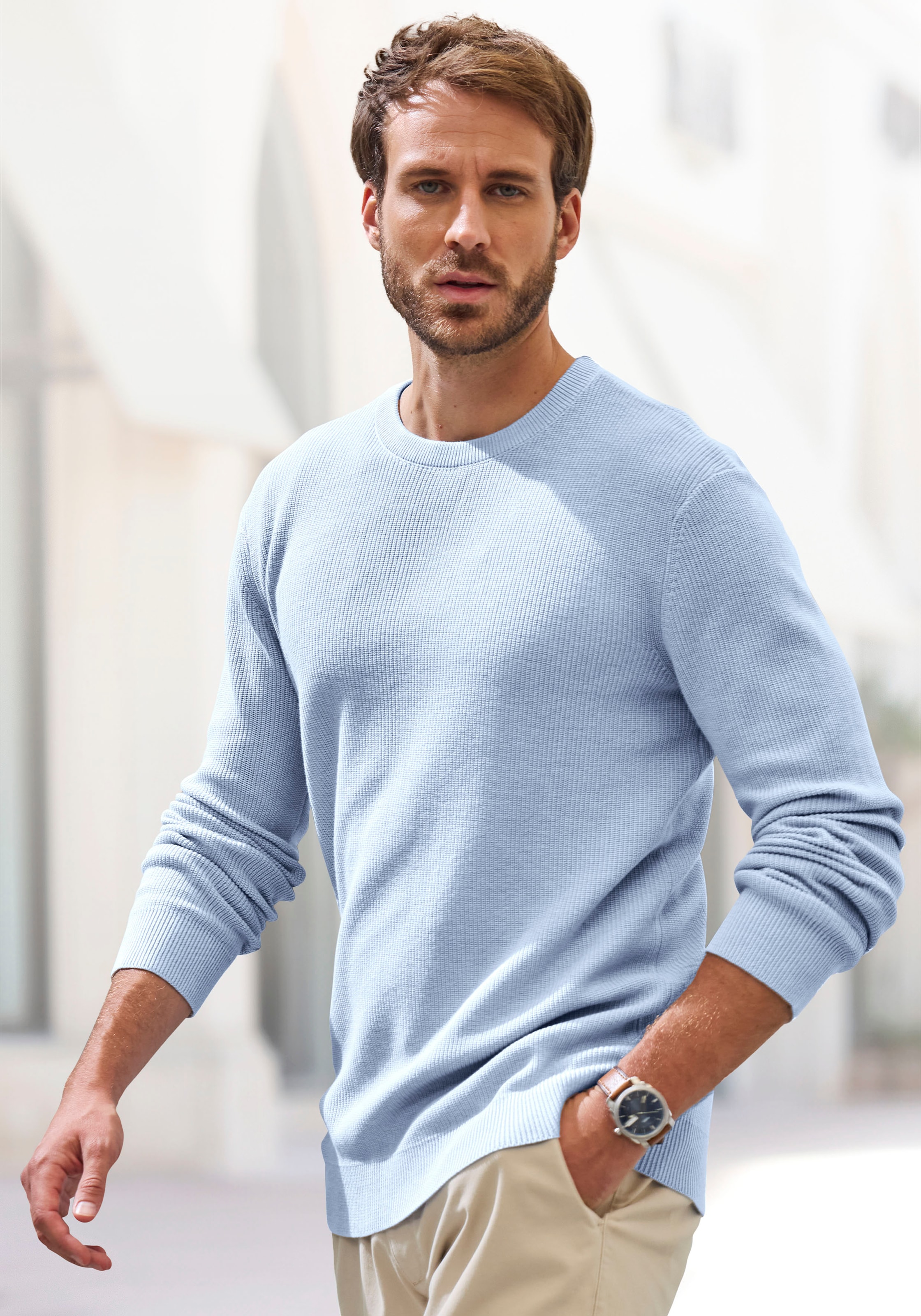 John Devin Strickpullover, Pullover in modischen Farben aus Baumwollmischung