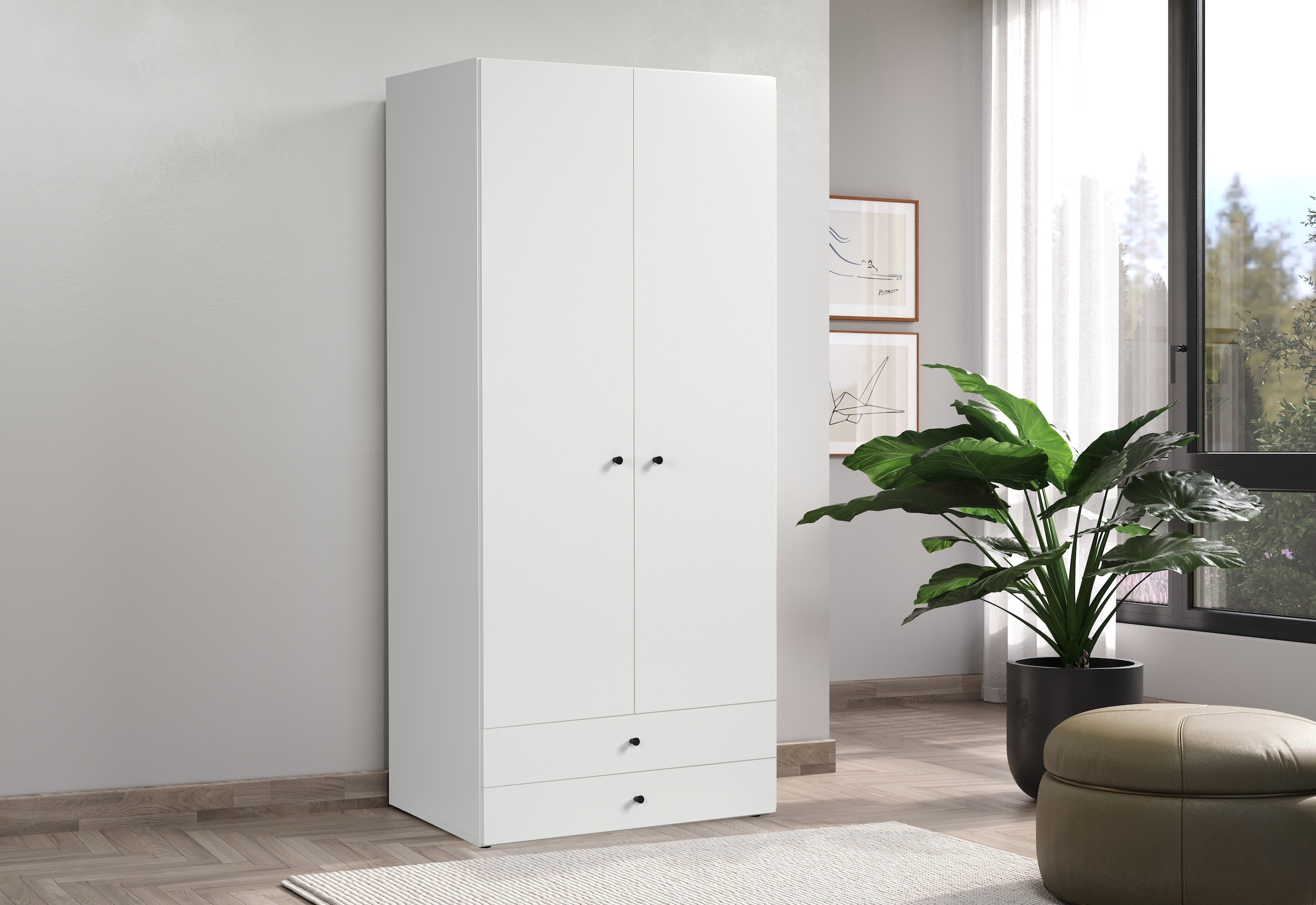 INOSIGN Kleiderschrank »Jersey Schlafzimmerschrank Garderobe Bestseller Schrank«, (1 St., Drehtürenschrank mit modernen Griffen Otto´s Choice), Drehtürenschrank mit 2 Schubladen - (B/T/H) 81/51/176 cm