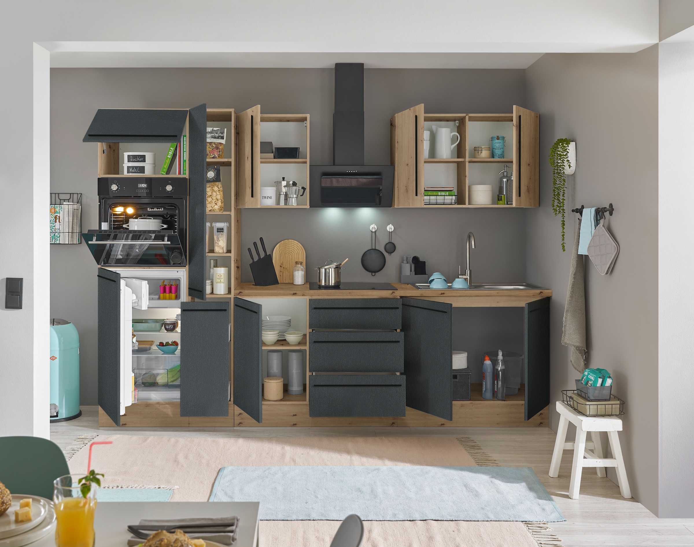 KOCHSTATION Küchenzeile »Florida« Breite 300 cm, wahlweise mit E-Geräten,Softclose für Türen/Schubkästen